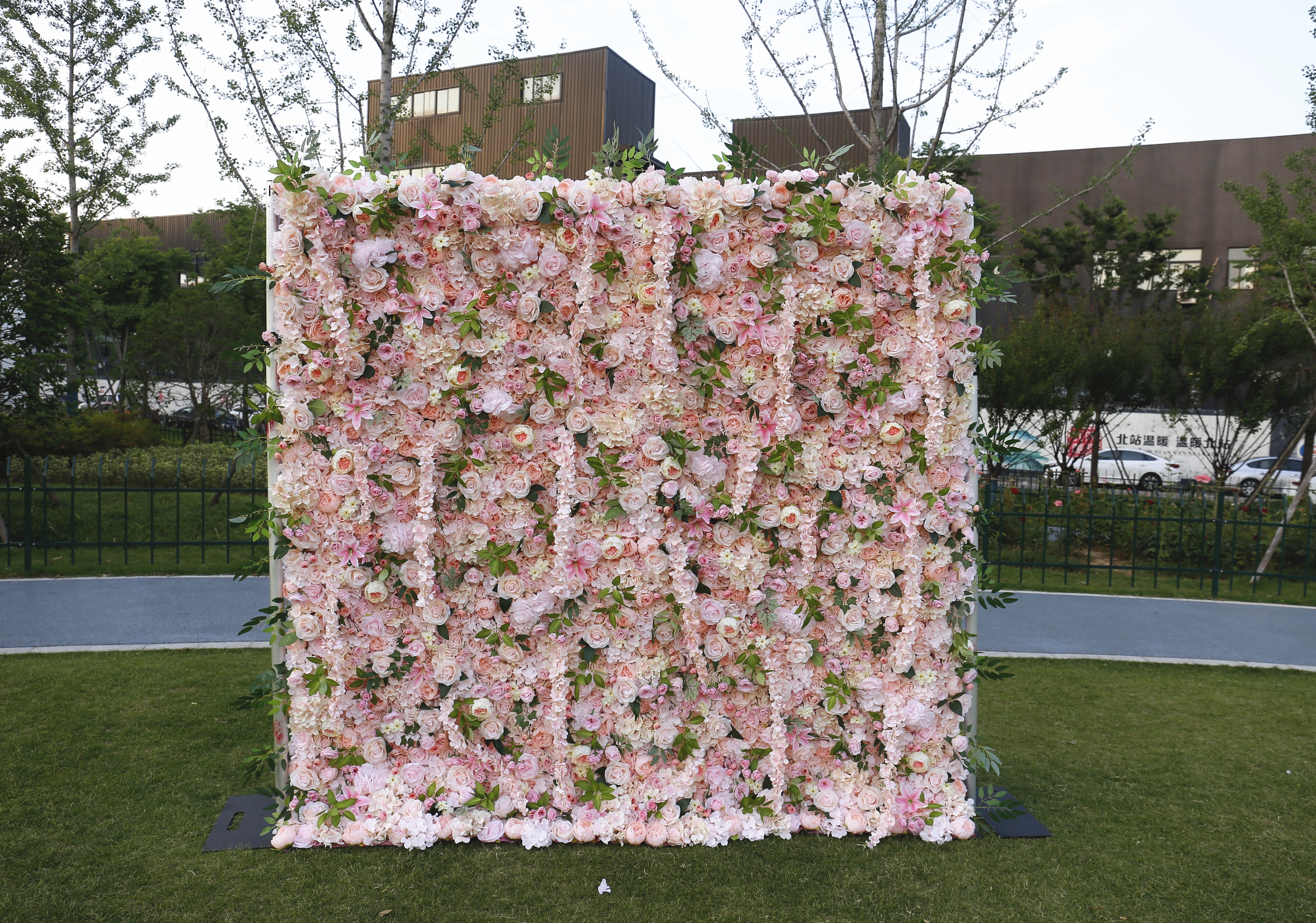 8ft Fabric Blush Pink Mixed Flowers Wedding Backdrop Flower Wall ACFW-062