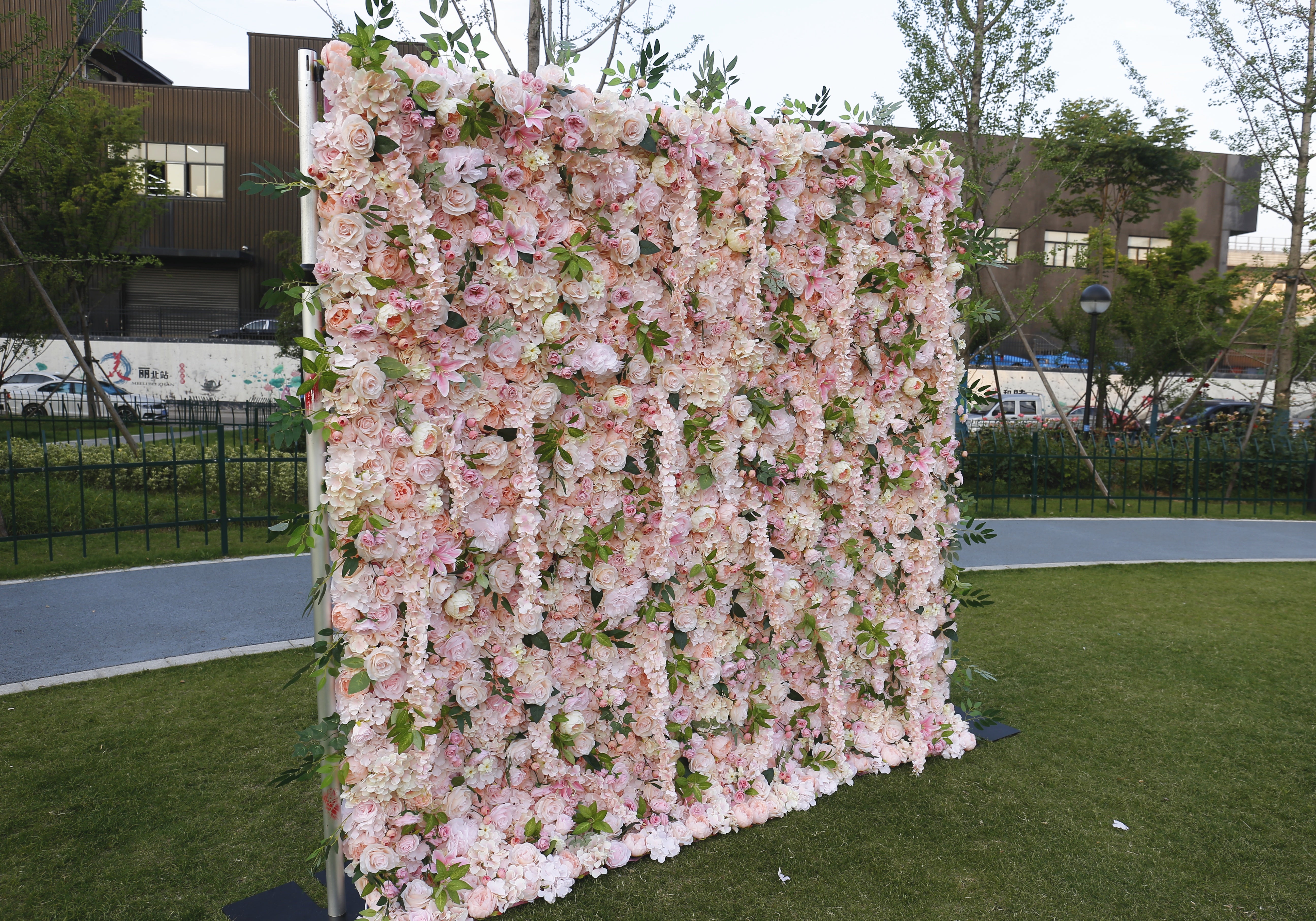 8ft Fabric Blush Pink Mixed Flowers Wedding Backdrop Flower Wall ACFW-062