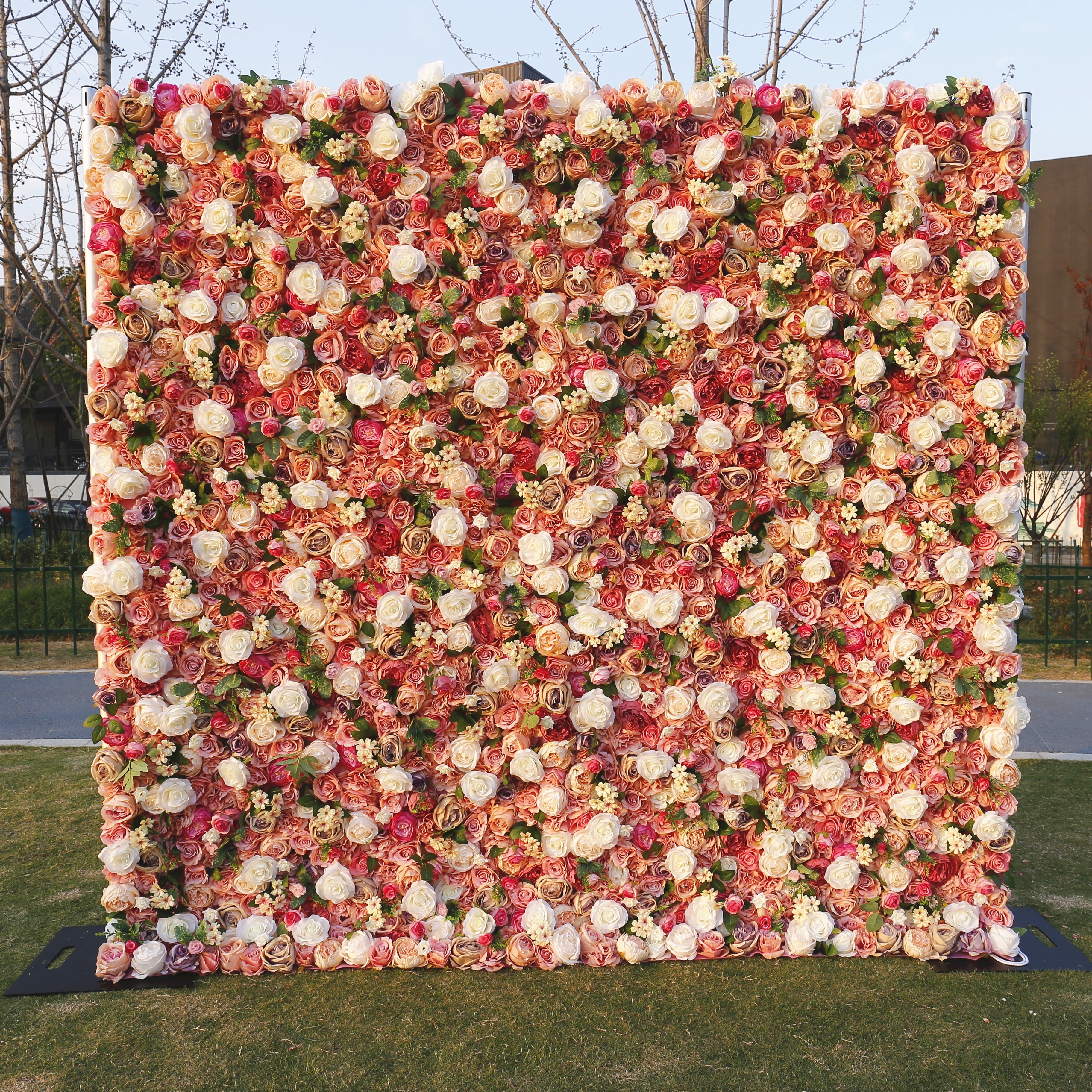 5D Warm Colored Silk Roses Artificial Roll Up Curtain Flower Wall ACFW