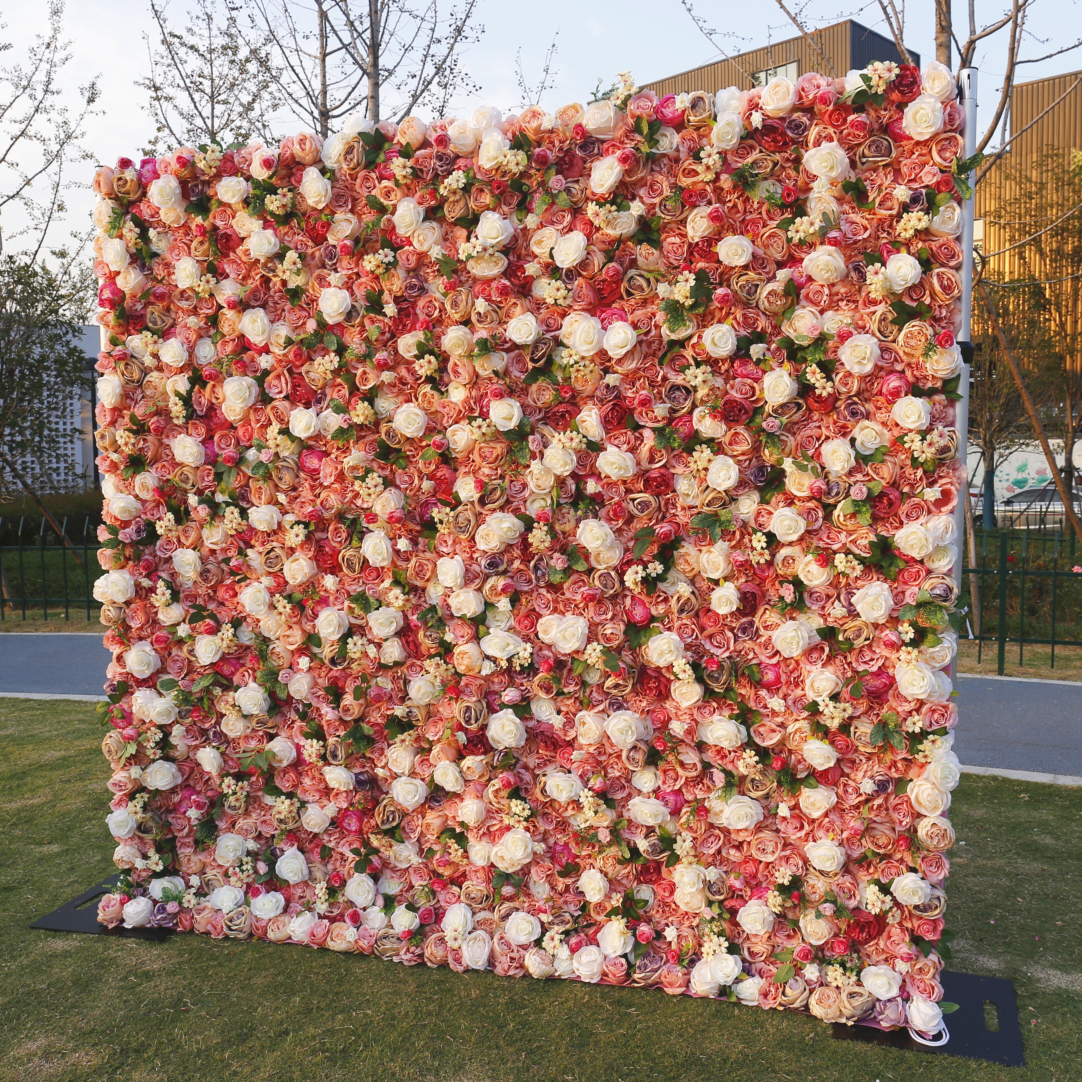 5D Warm Colored Silk Roses Artificial Roll Up Curtain Flower Wall ACFW-065
