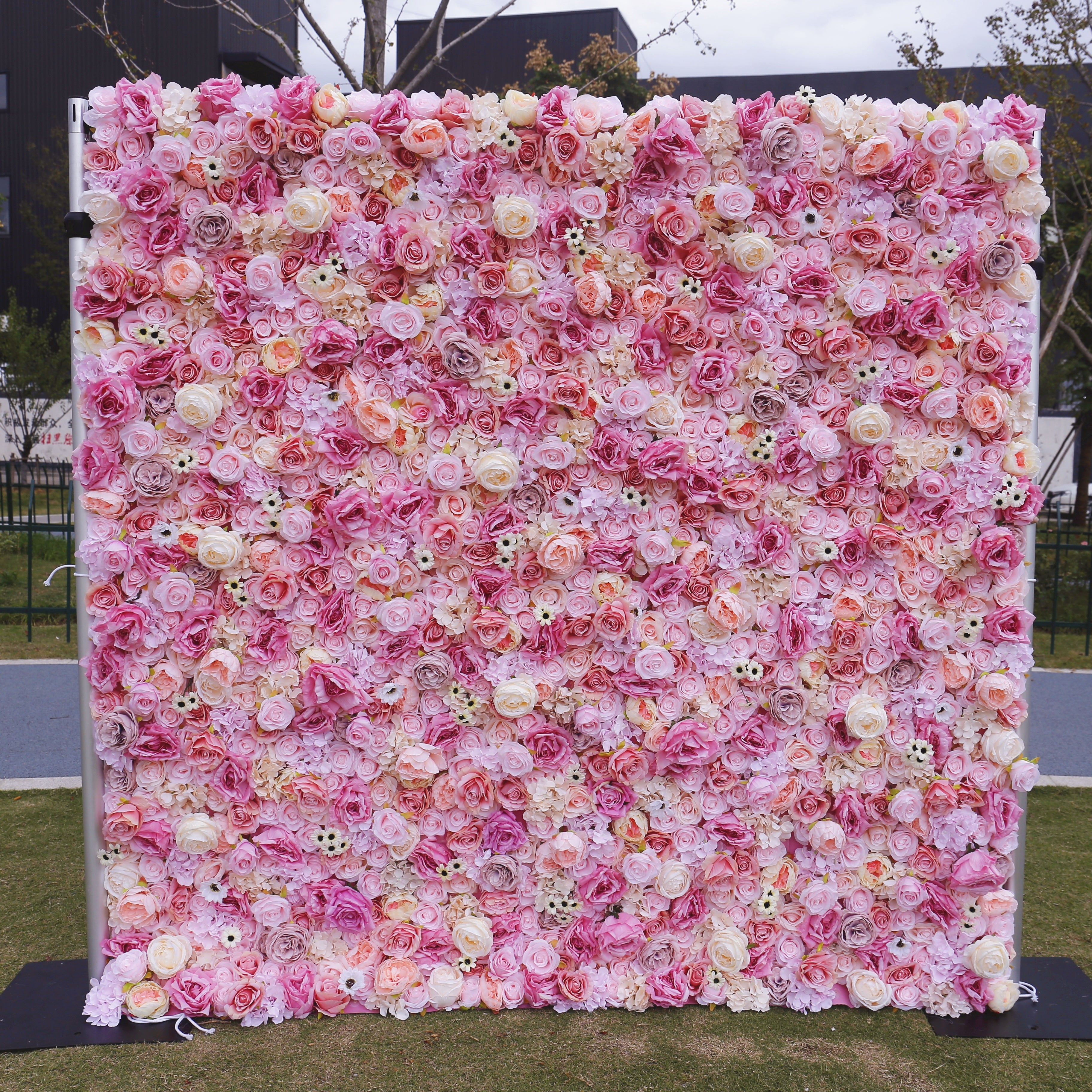 Blush Pink Silk Rose Wedding Backdrop Faux Roll Up Flower Wall ACFW-067