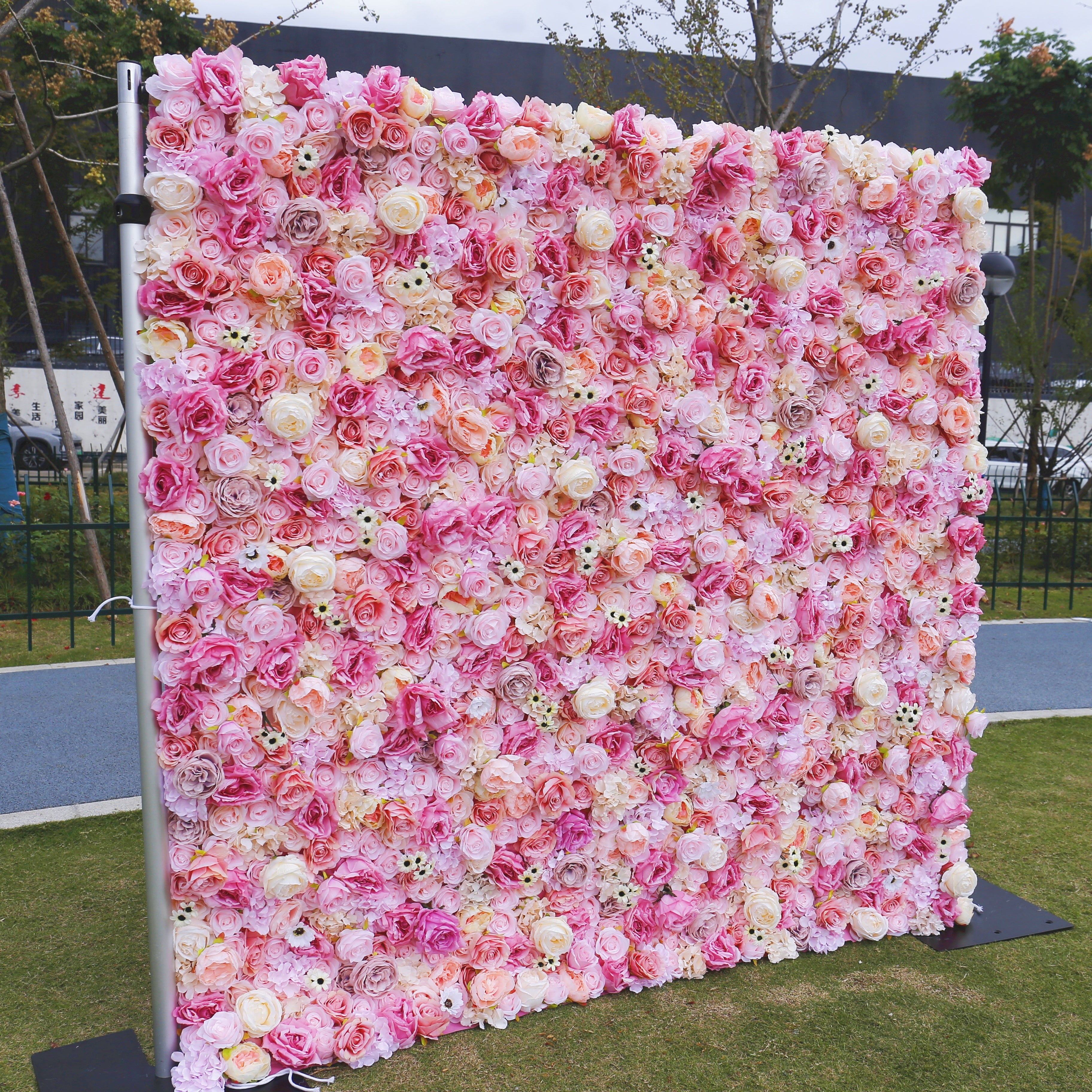 Blush Pink Silk Rose Wedding Backdrop Faux Roll Up Flower Wall ACFW-067