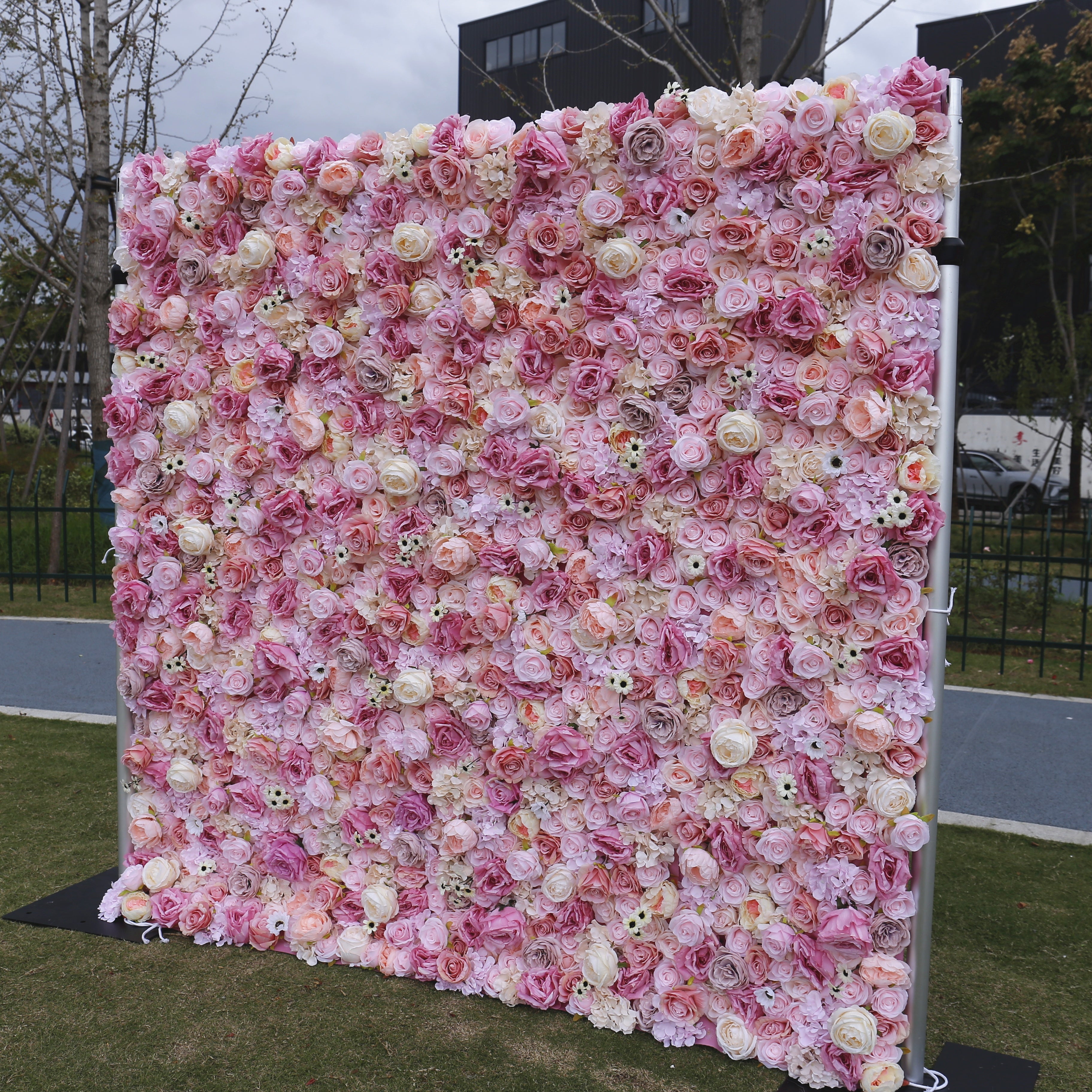 Blush Pink Silk Rose Wedding Backdrop Faux Roll Up Flower Wall ACFW-067