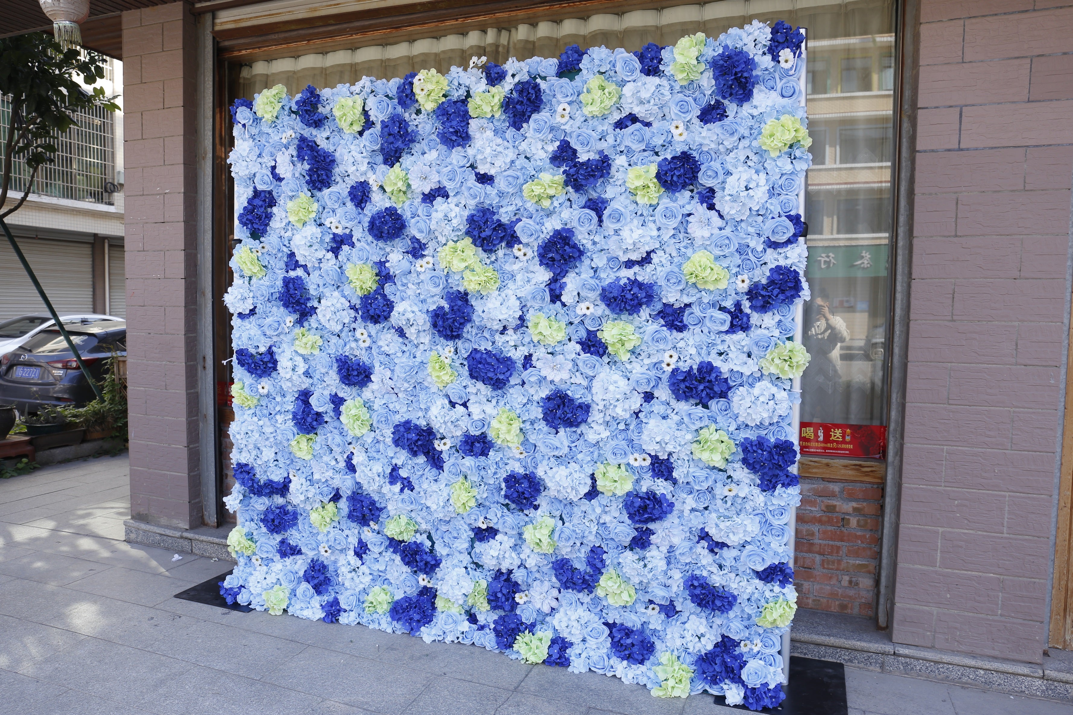 Blue Rose Hydrangea Simulated 5D Fabric Cloth Flower Wall ACFW-071