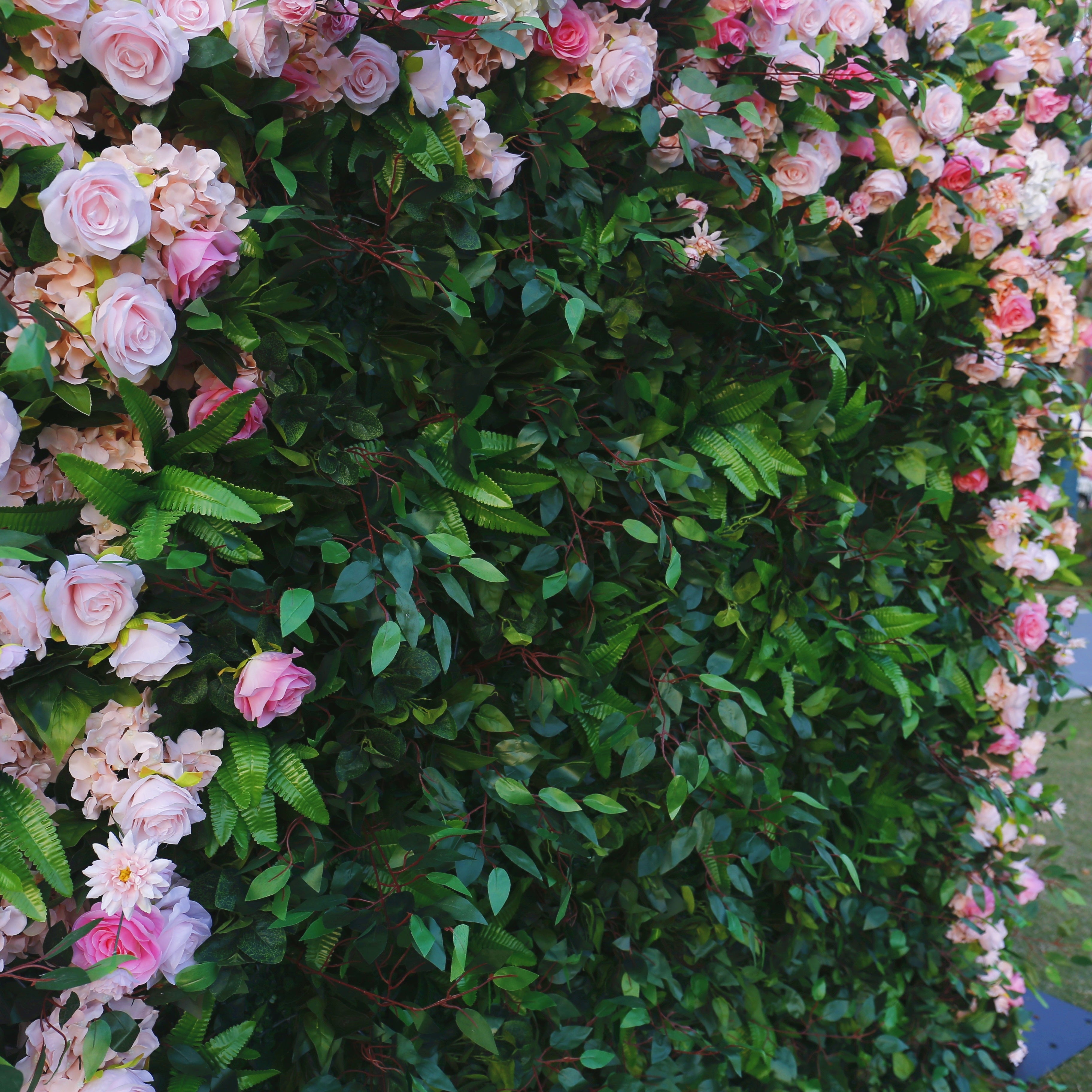 Pink Roses With Greenery Roll Up Curtain Artificial Flower Wall ACFW-072