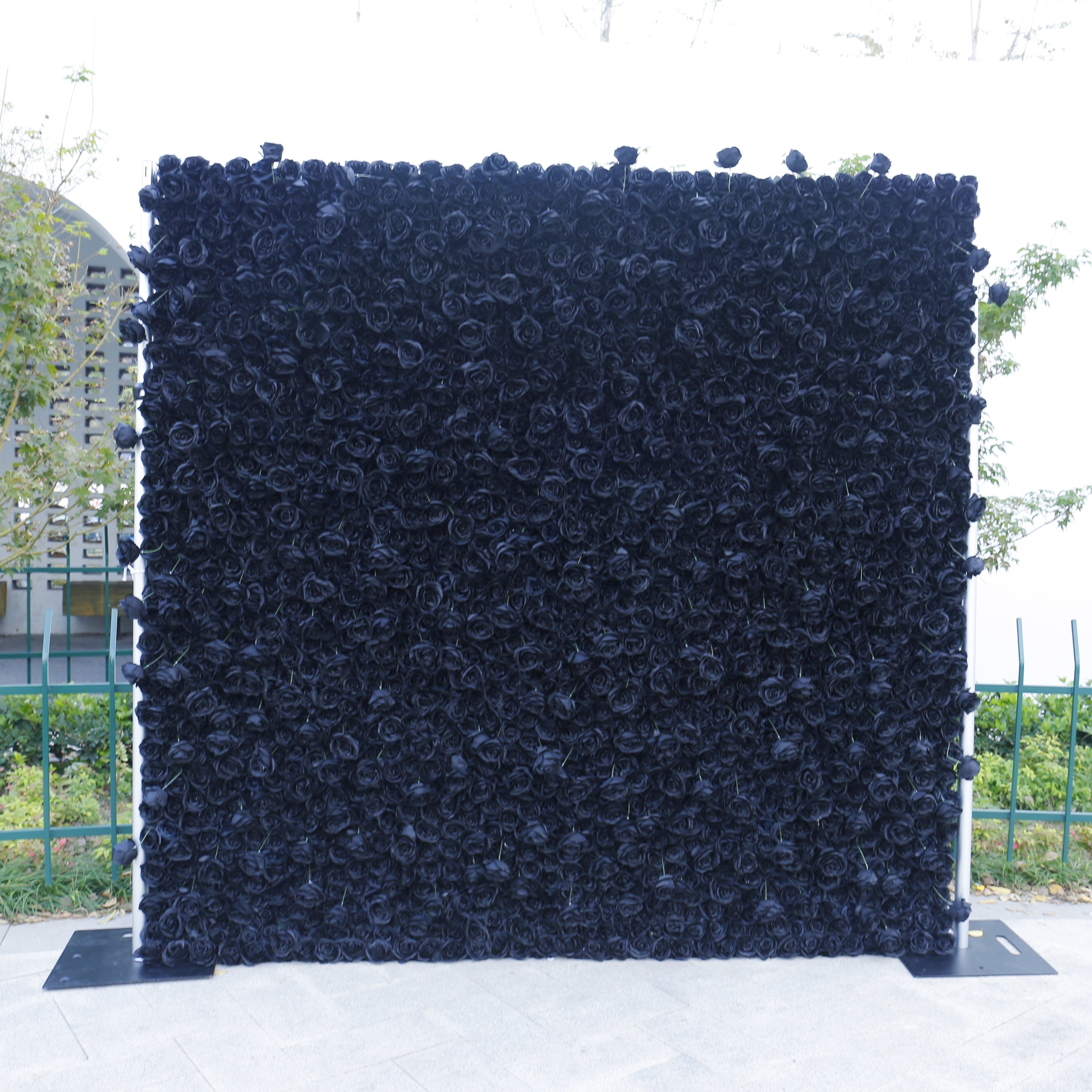 Fabric Black Rose Artificial Flower Wall Backdrop Party Decor ACFW-073