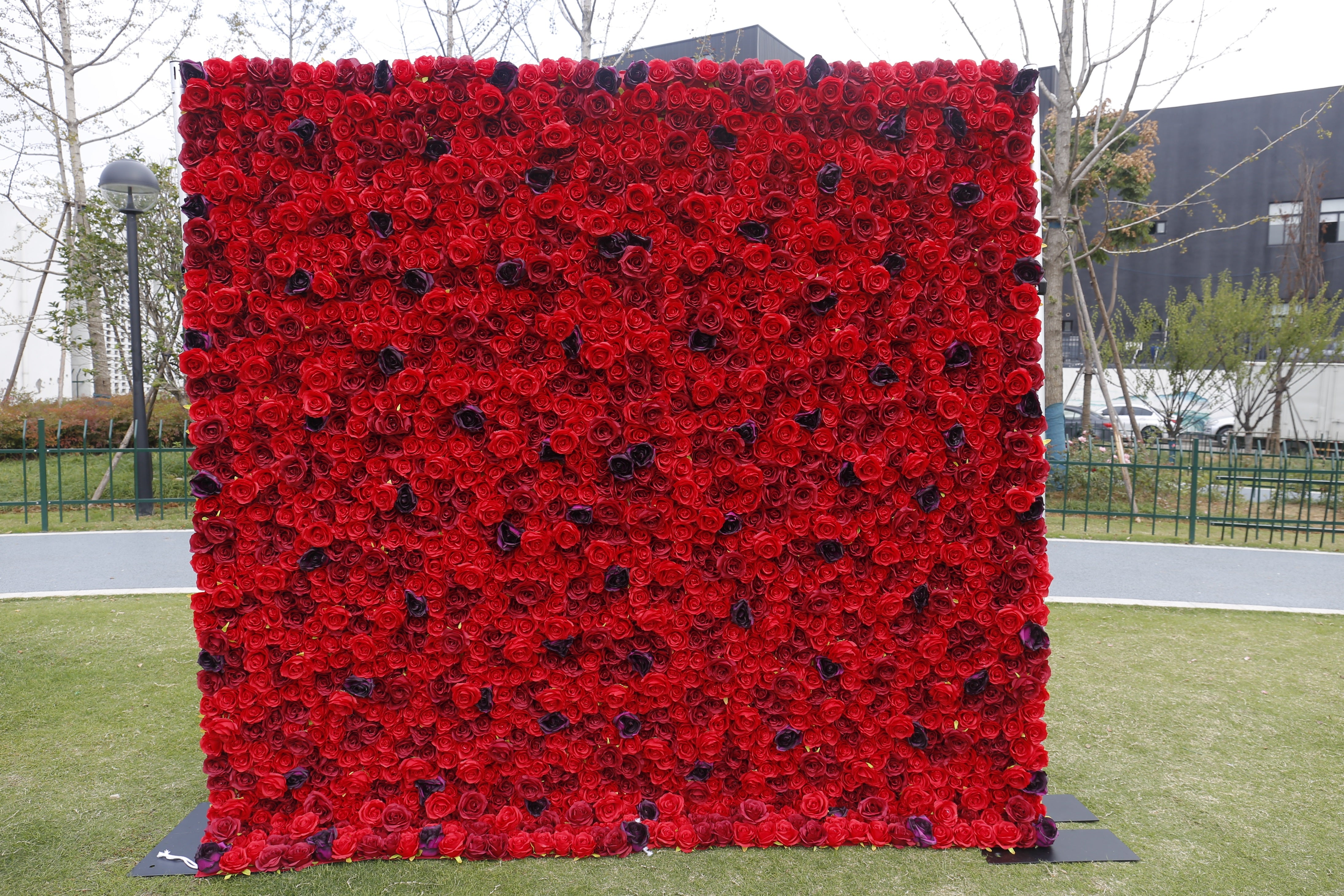 3D Full Red Rose Artificial Roll up Flower Wall Wedding Deocr ACFW-084