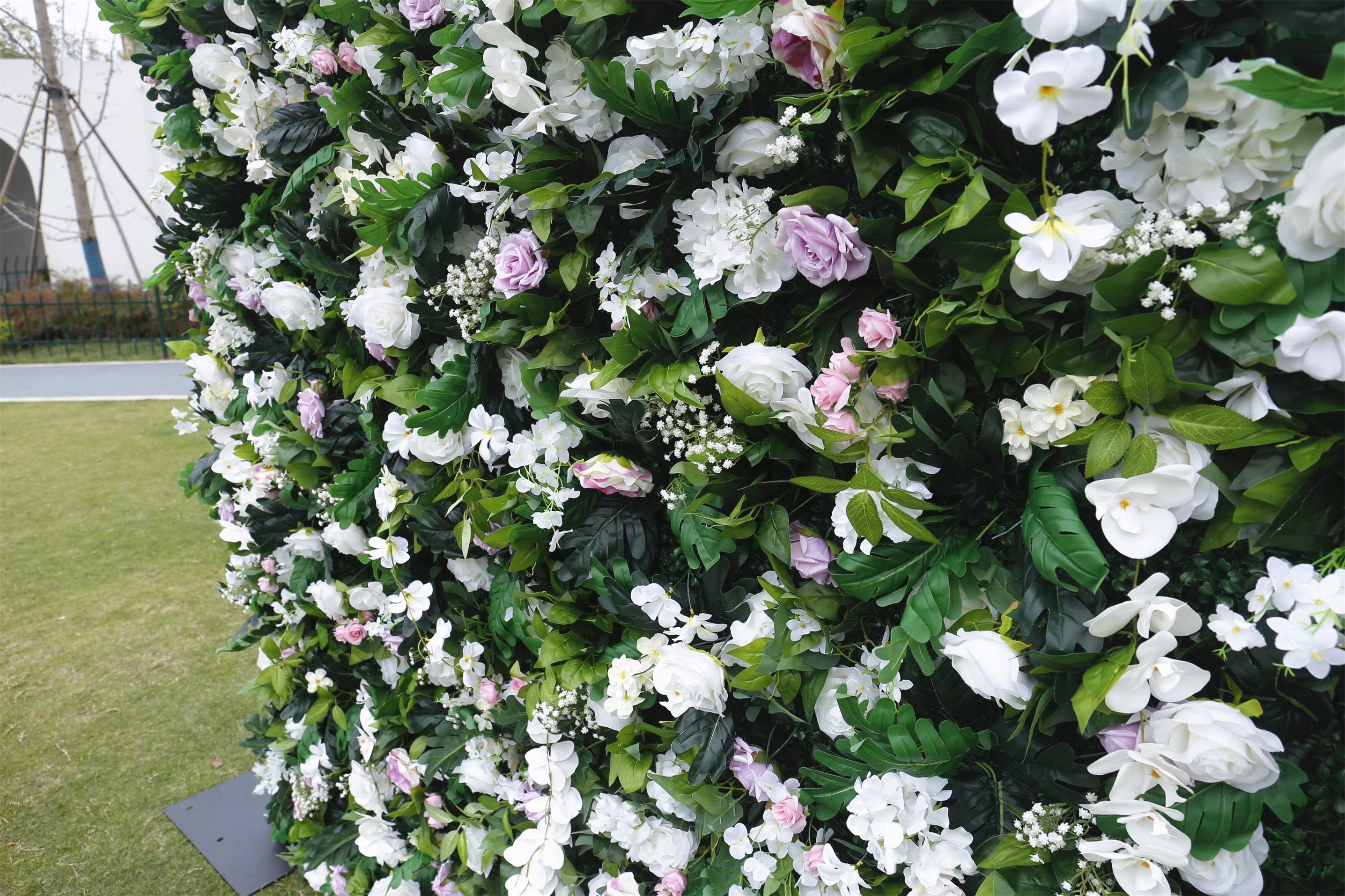 Pink White Rose with Greenery Fabric Roll Up Flower Wall ACFW-076