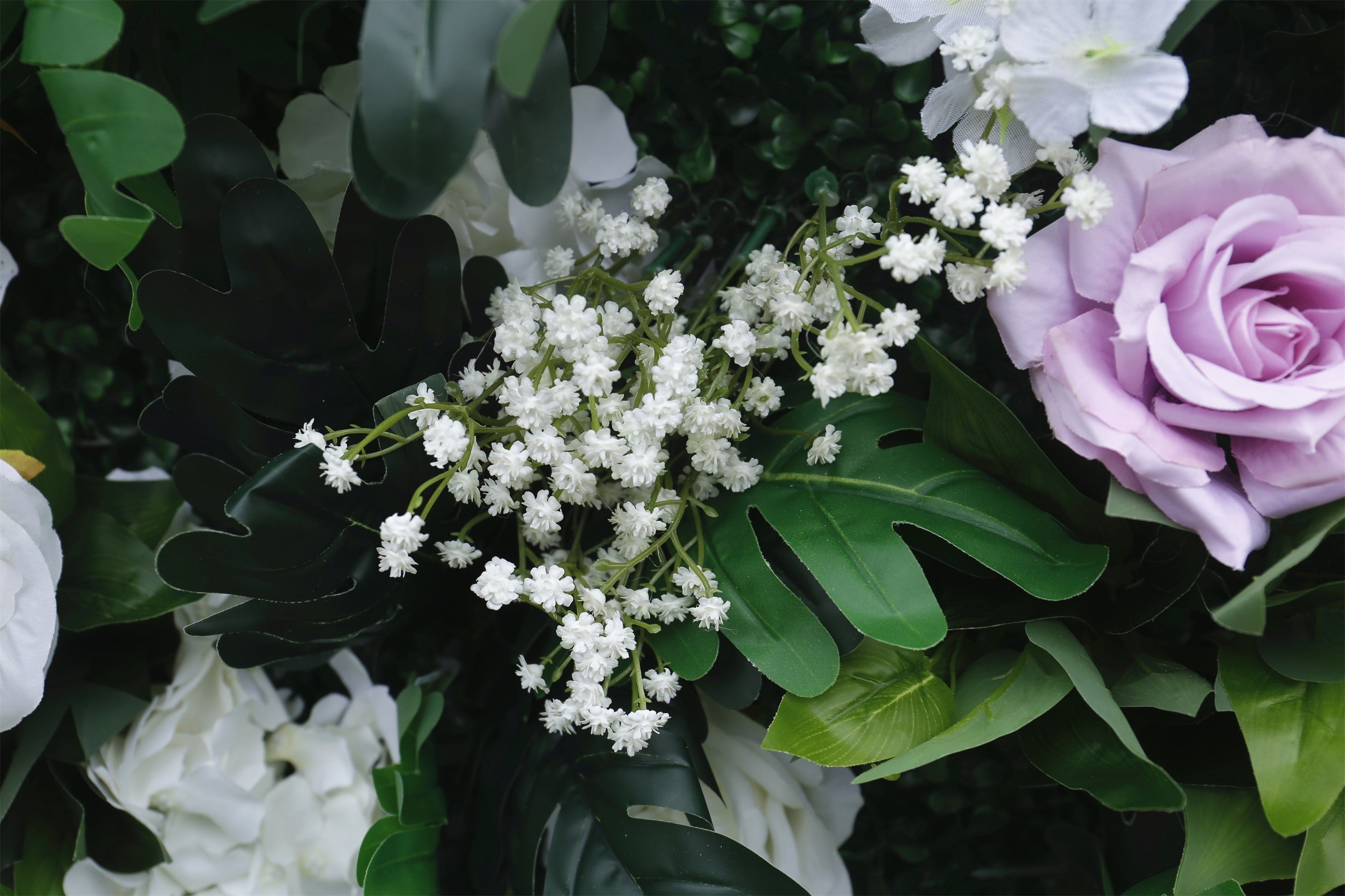 Pink White Rose with Greenery Fabric Roll Up Flower Wall ACFW-076