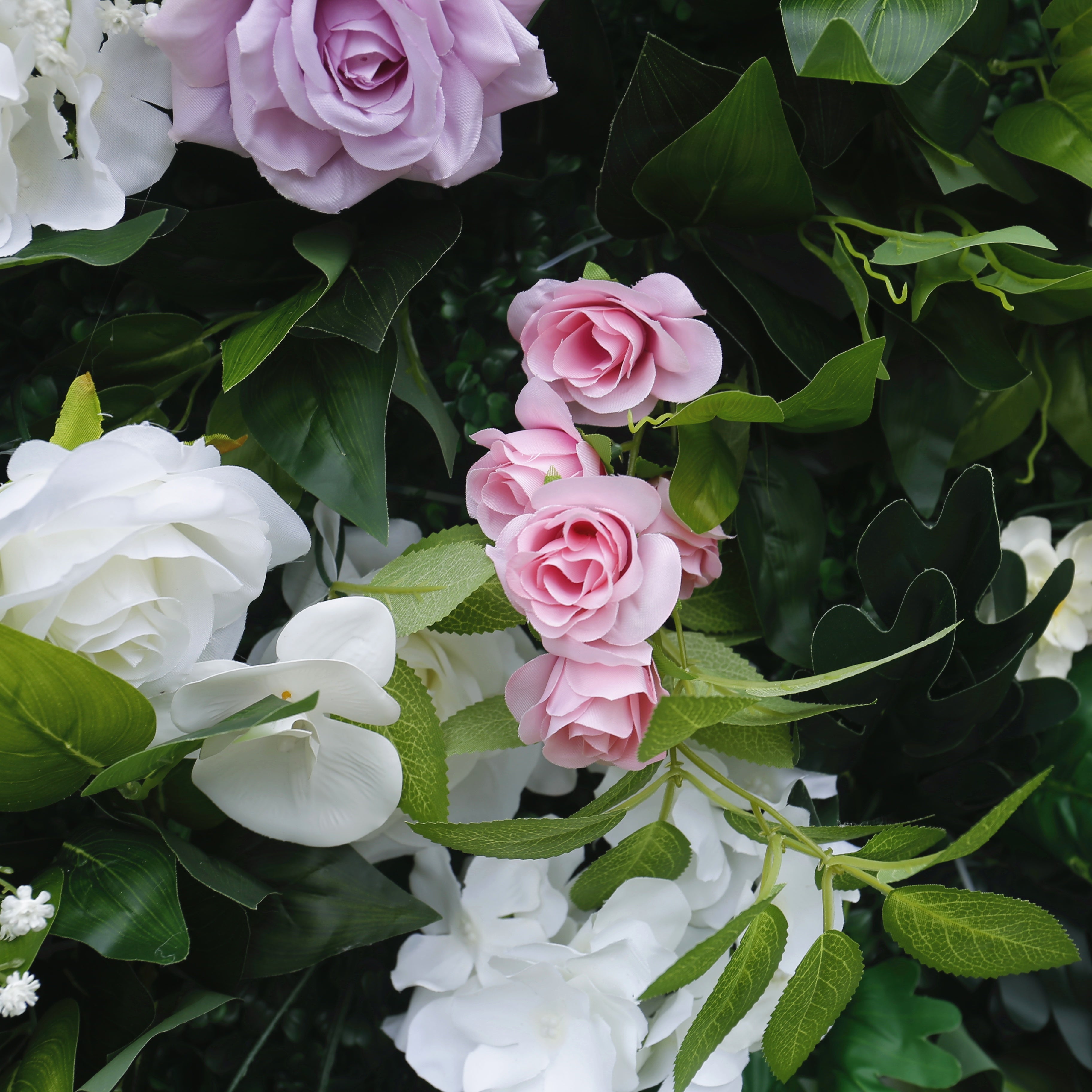 Pink White Rose with Greenery Fabric Roll Up Flower Wall ACFW-076