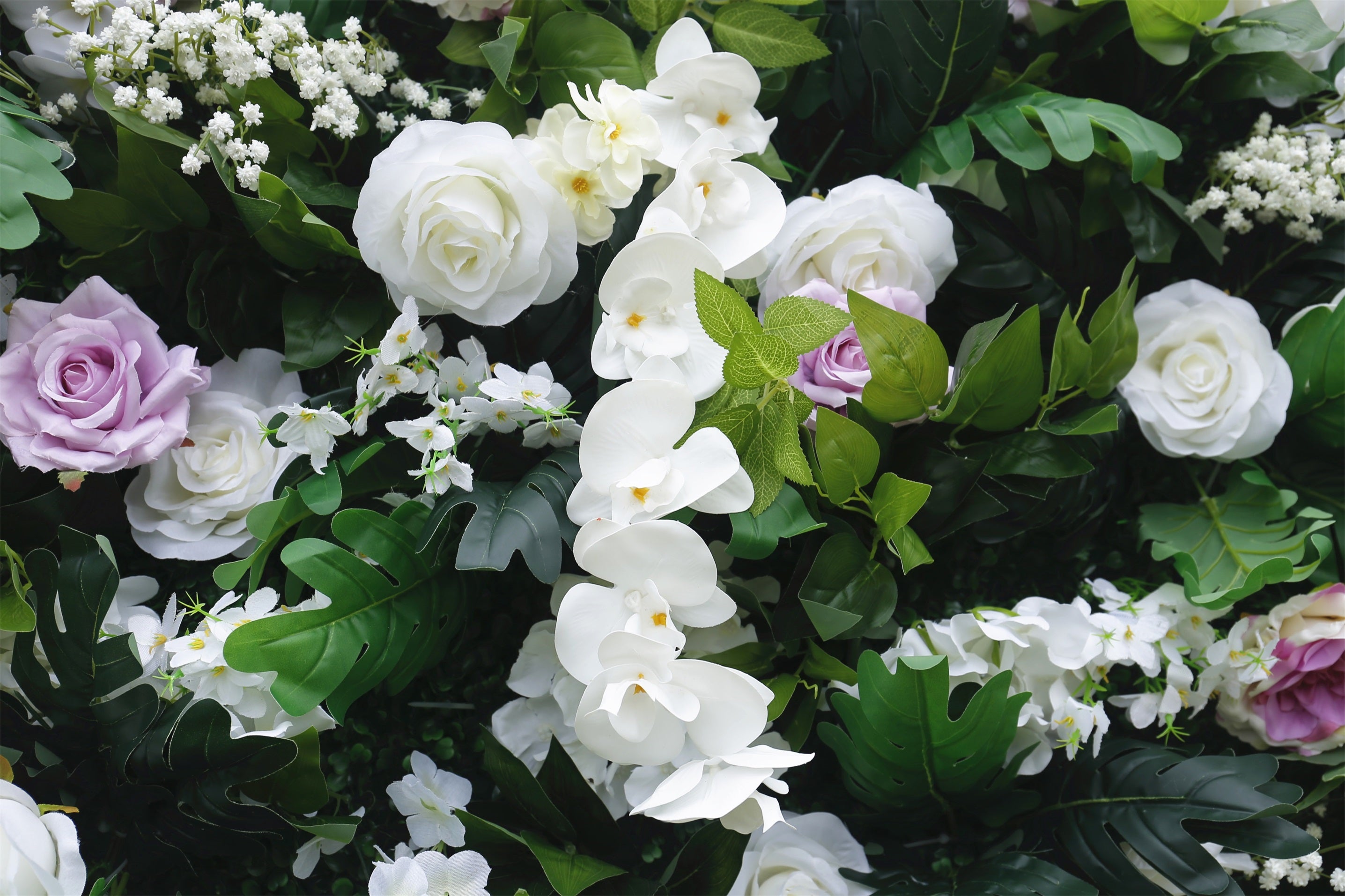 Pink White Rose with Greenery Fabric Roll Up Flower Wall ACFW-076