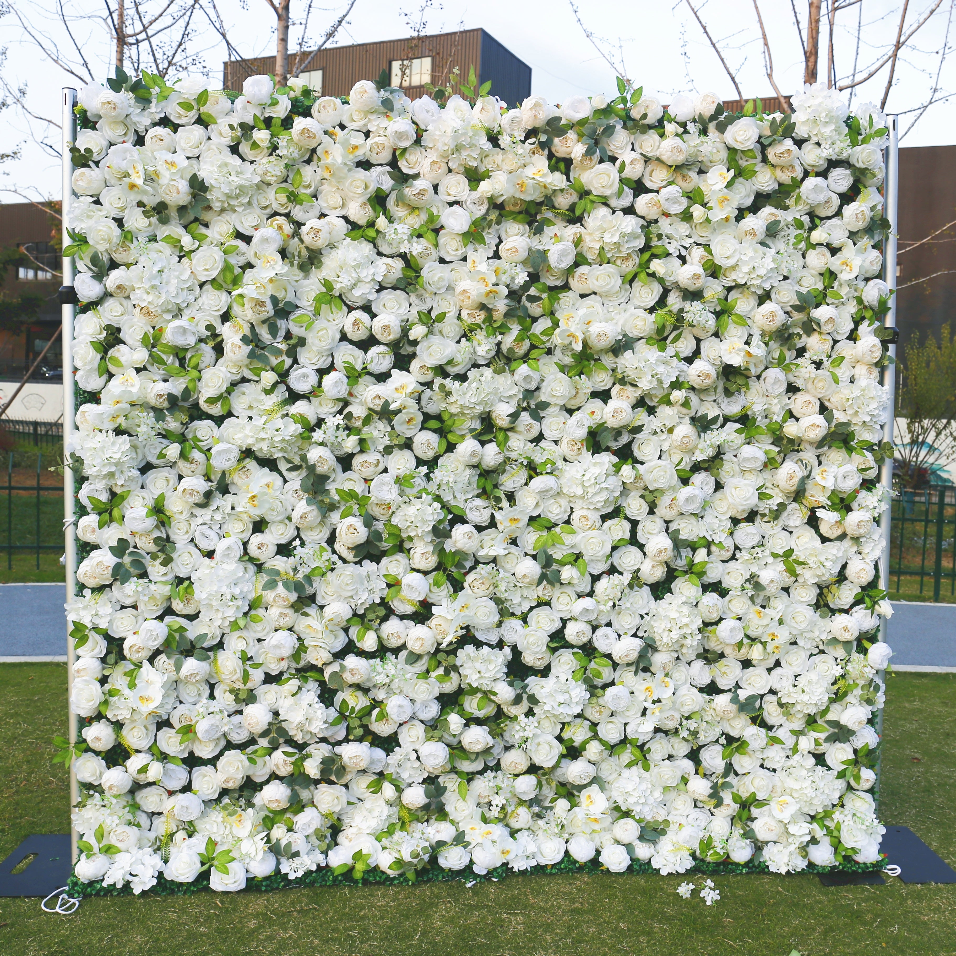 Hot Sale White Cloth Peony Wedding Artificial Roll up Flower Wall ACFW-079