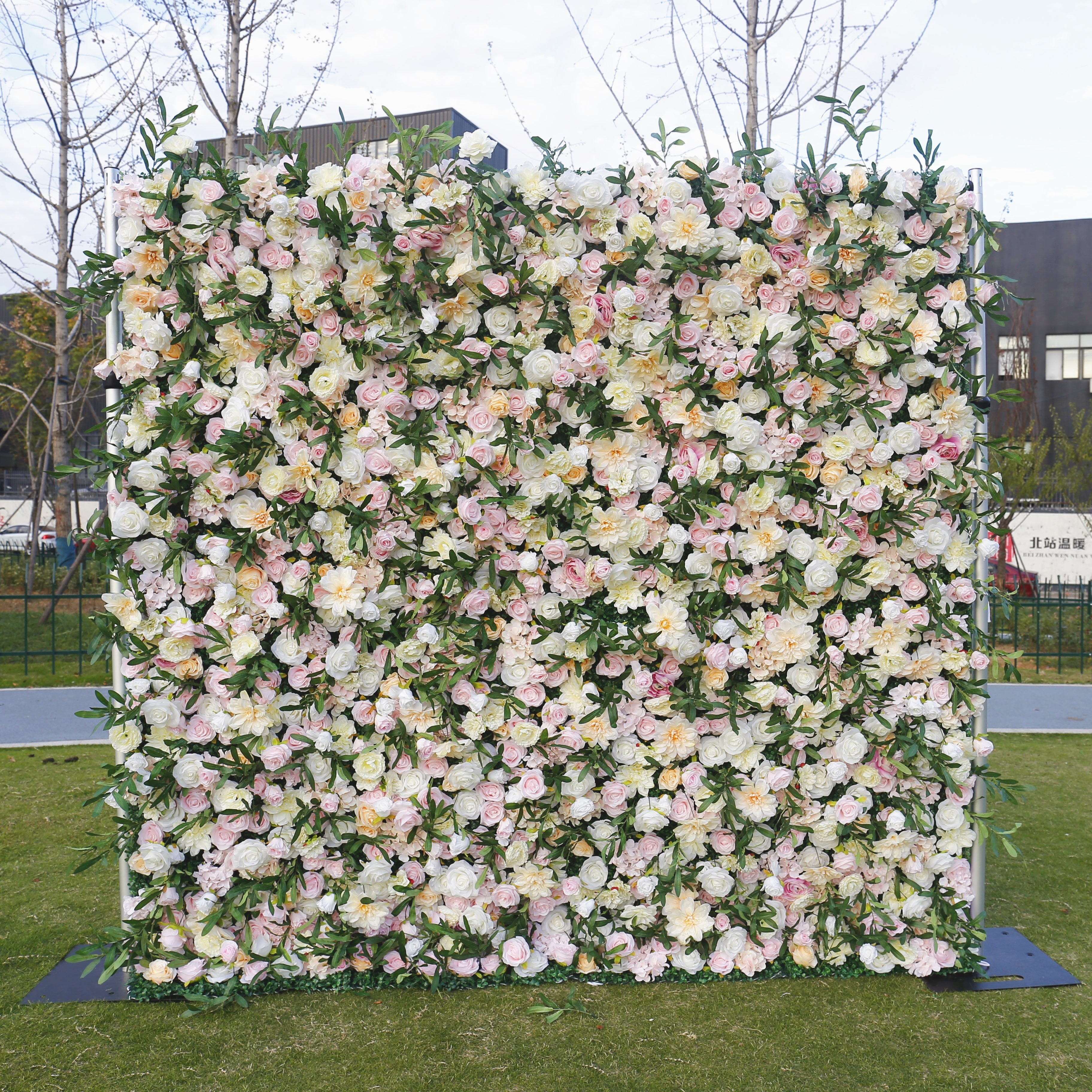 Green Leaves Pink Rose Fabric Cloth Wedding Backdrop Flower Wall ACFW-082