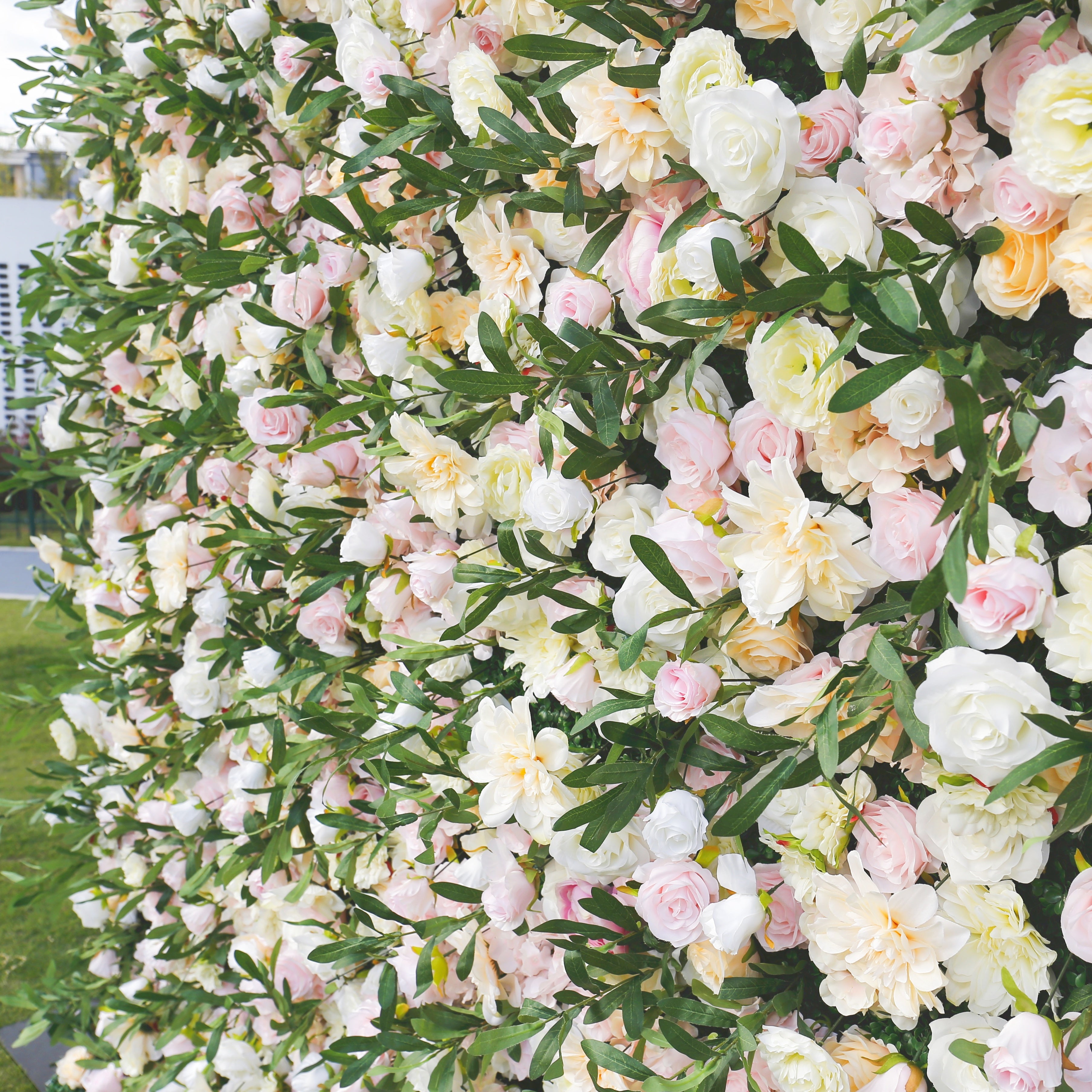 Green Leaves with Pink Rose Fabric Wedding Backdrop Flower Wall ACFW-082