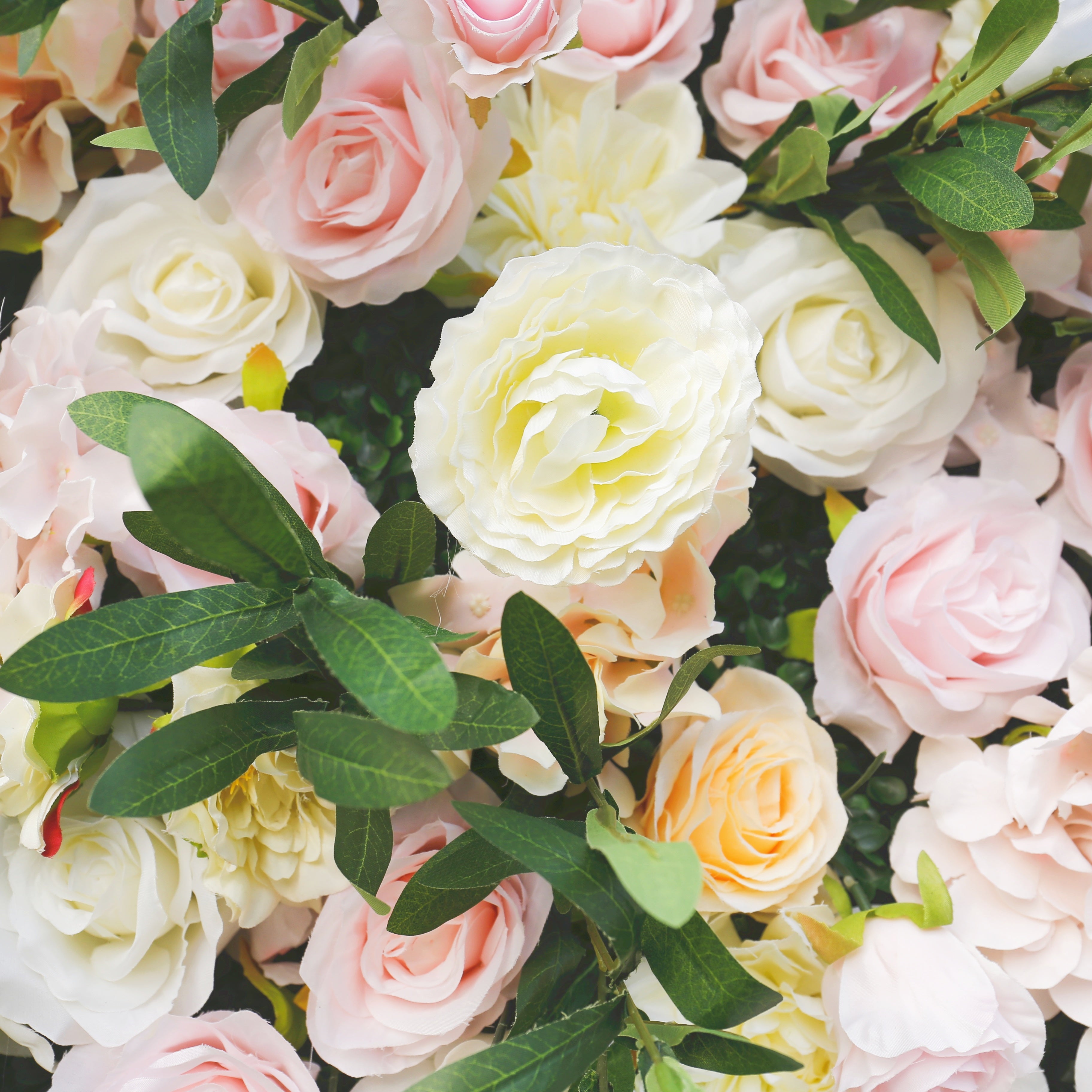 Green Leaves with Pink Rose Fabric Wedding Backdrop Flower Wall ACFW-082