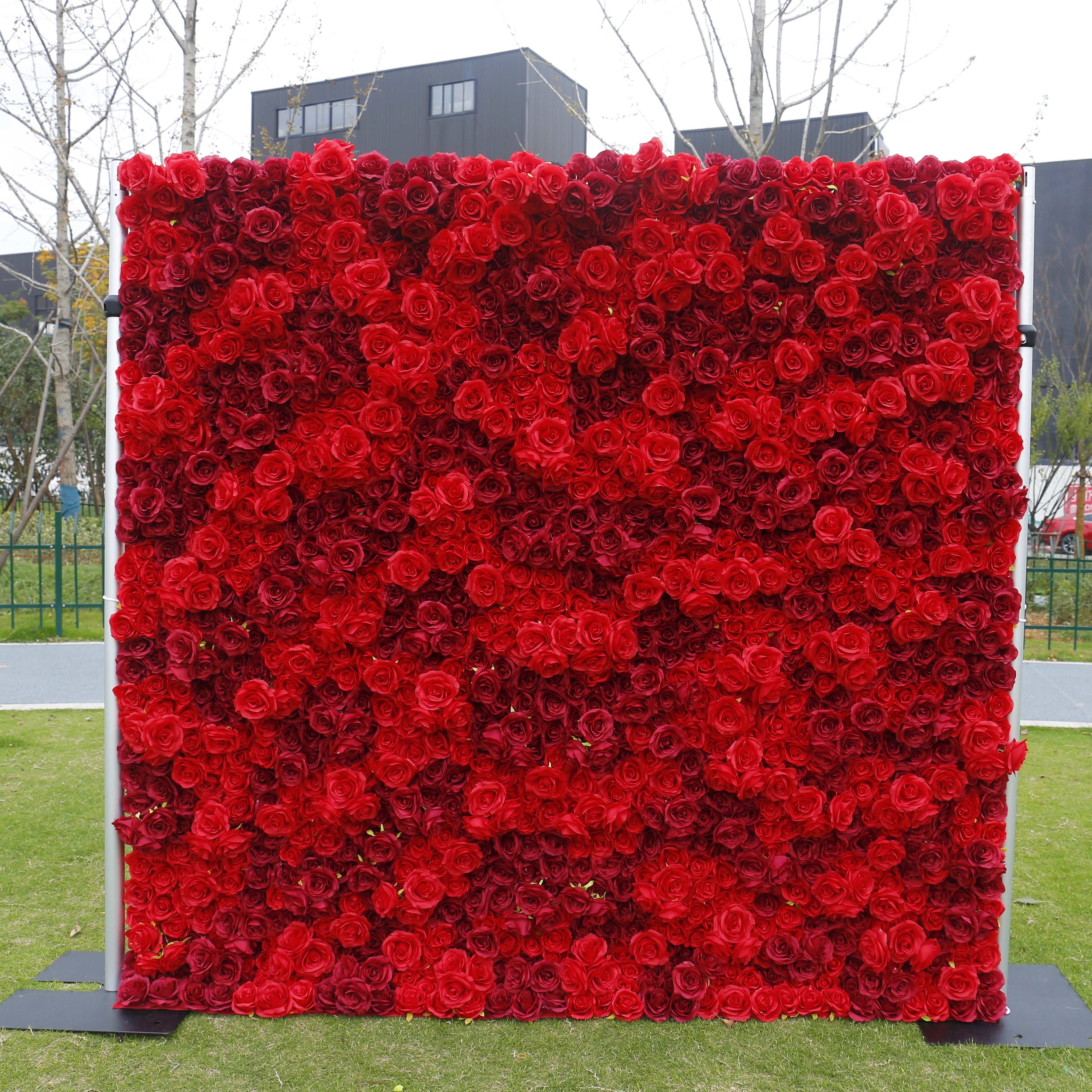 5D Full Red Fabric Rose Wedding Artificial Roll up Flower Wall ACFW-084