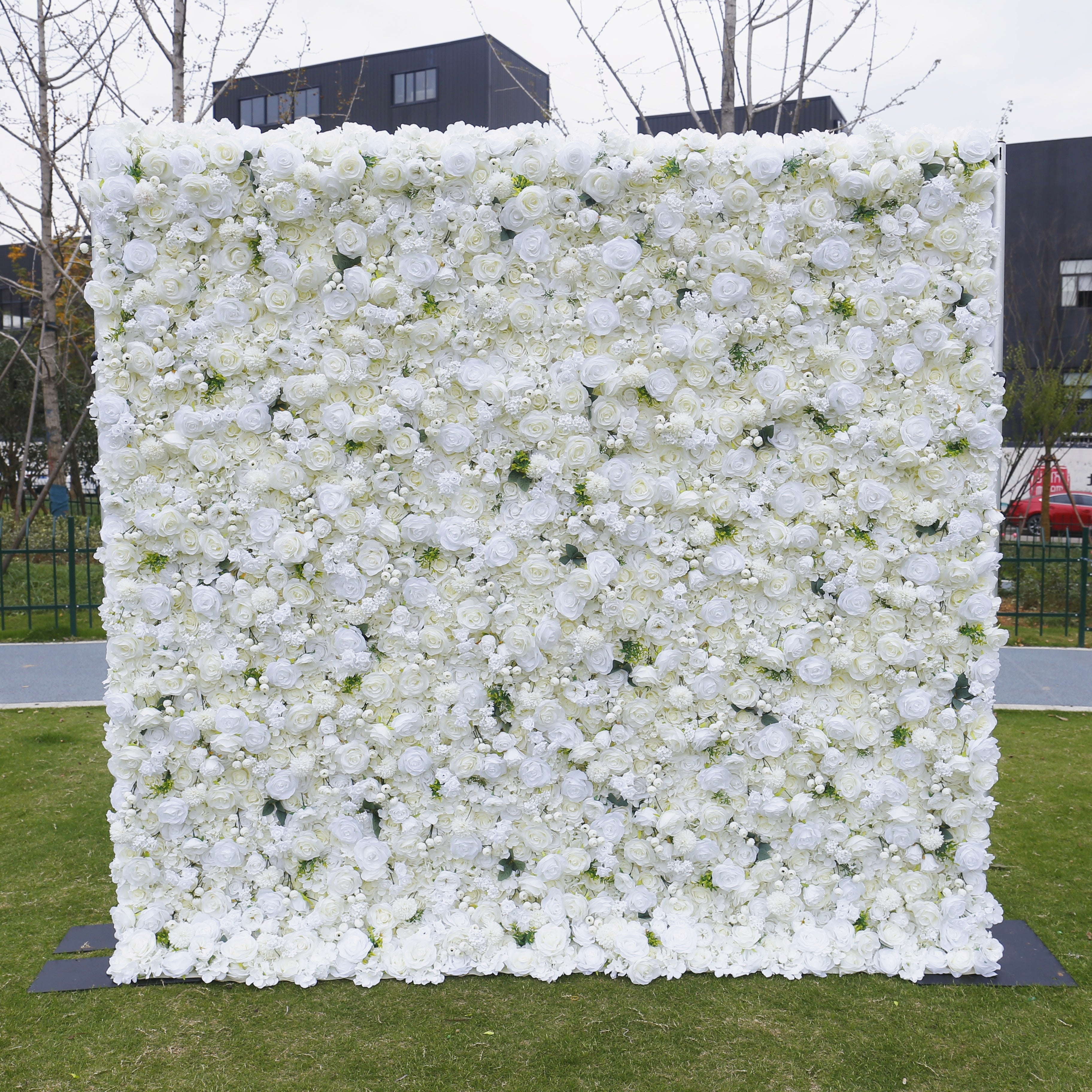 Pure White Green Leaf Artificial Wedding Fabric Flower Wall ACFW-085