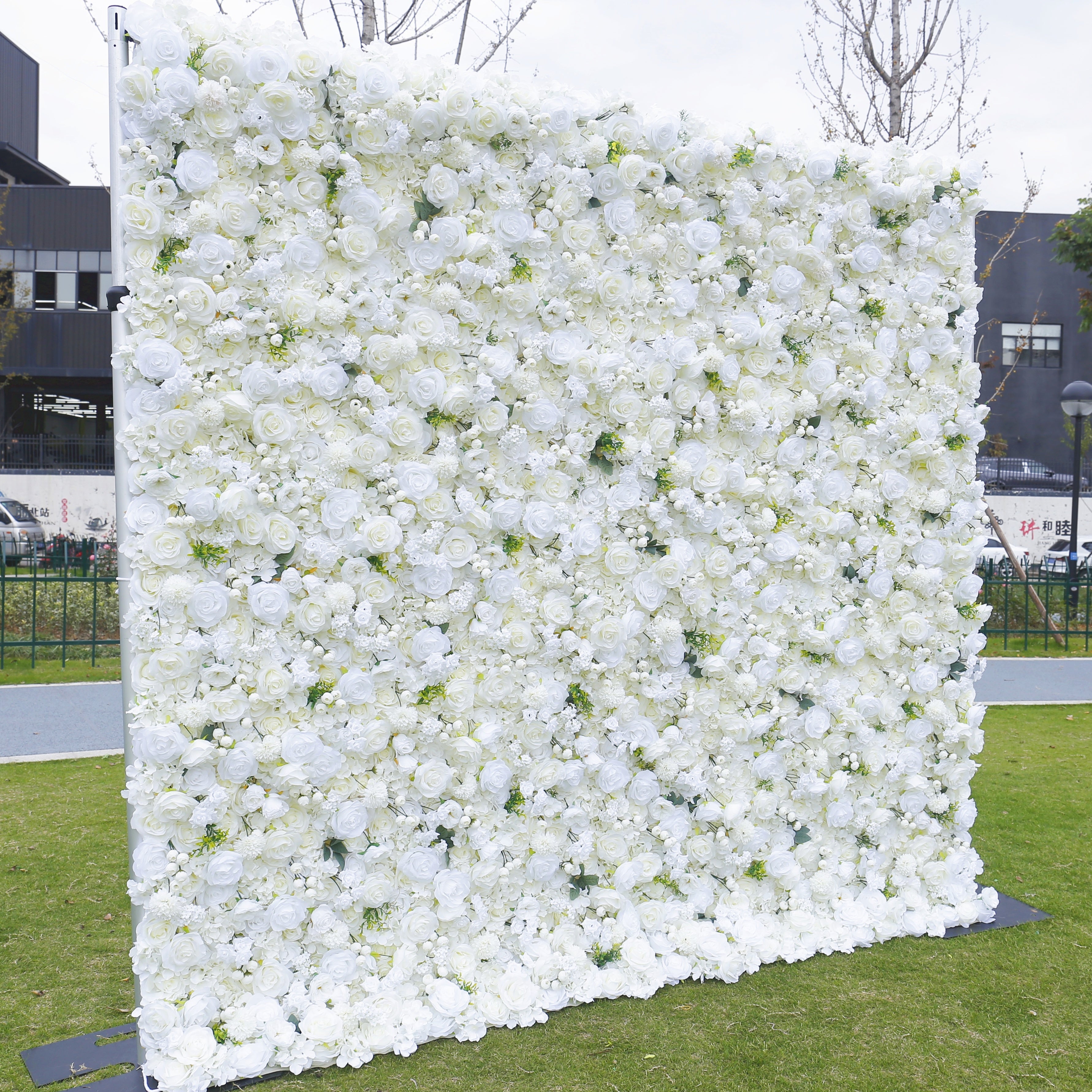 Pure White Green Leaf Artificial Wedding Fabric Flower Wall ACFW-085
