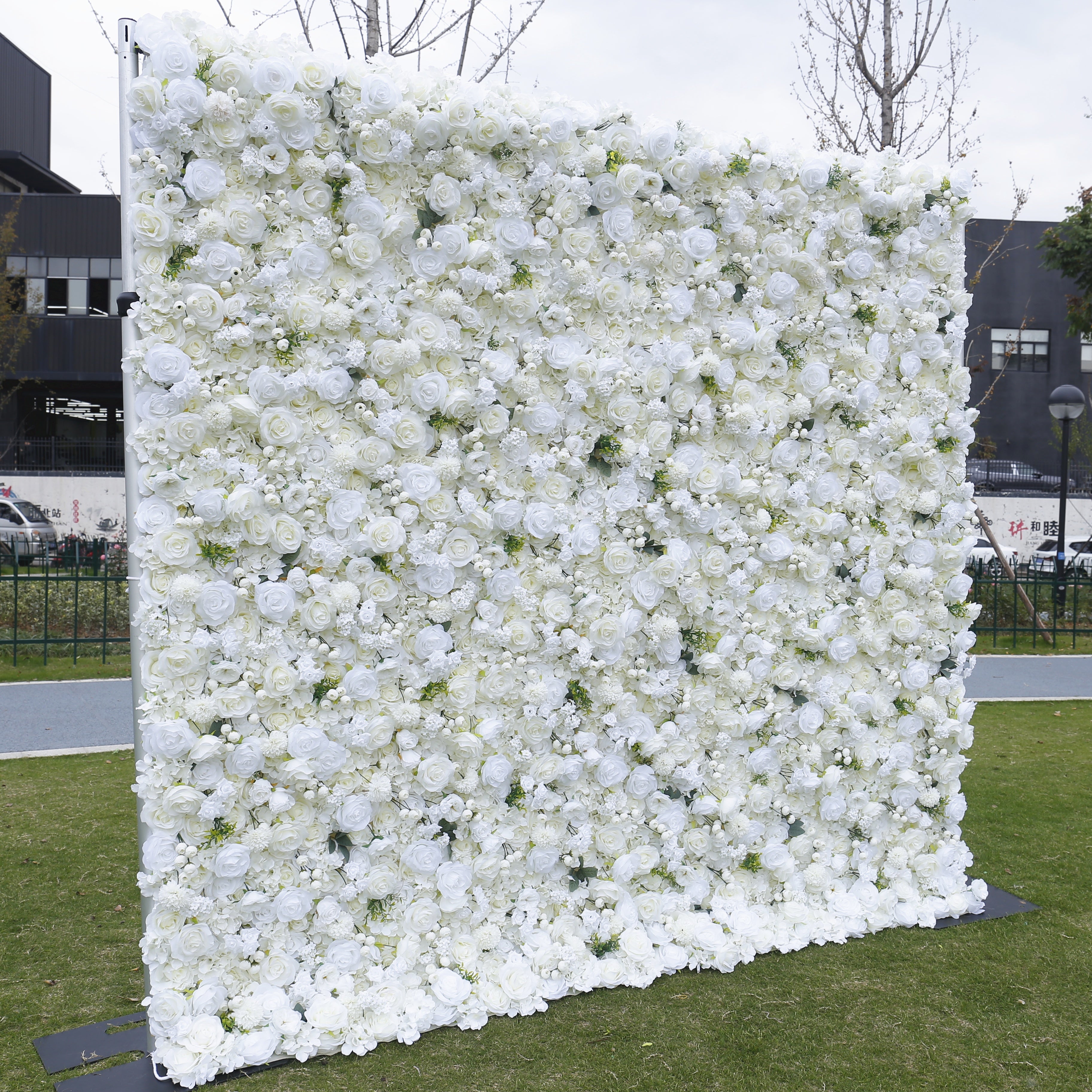 Pure White Green Leaf Artificial Wedding Fabric Flower Wall ACFW-085