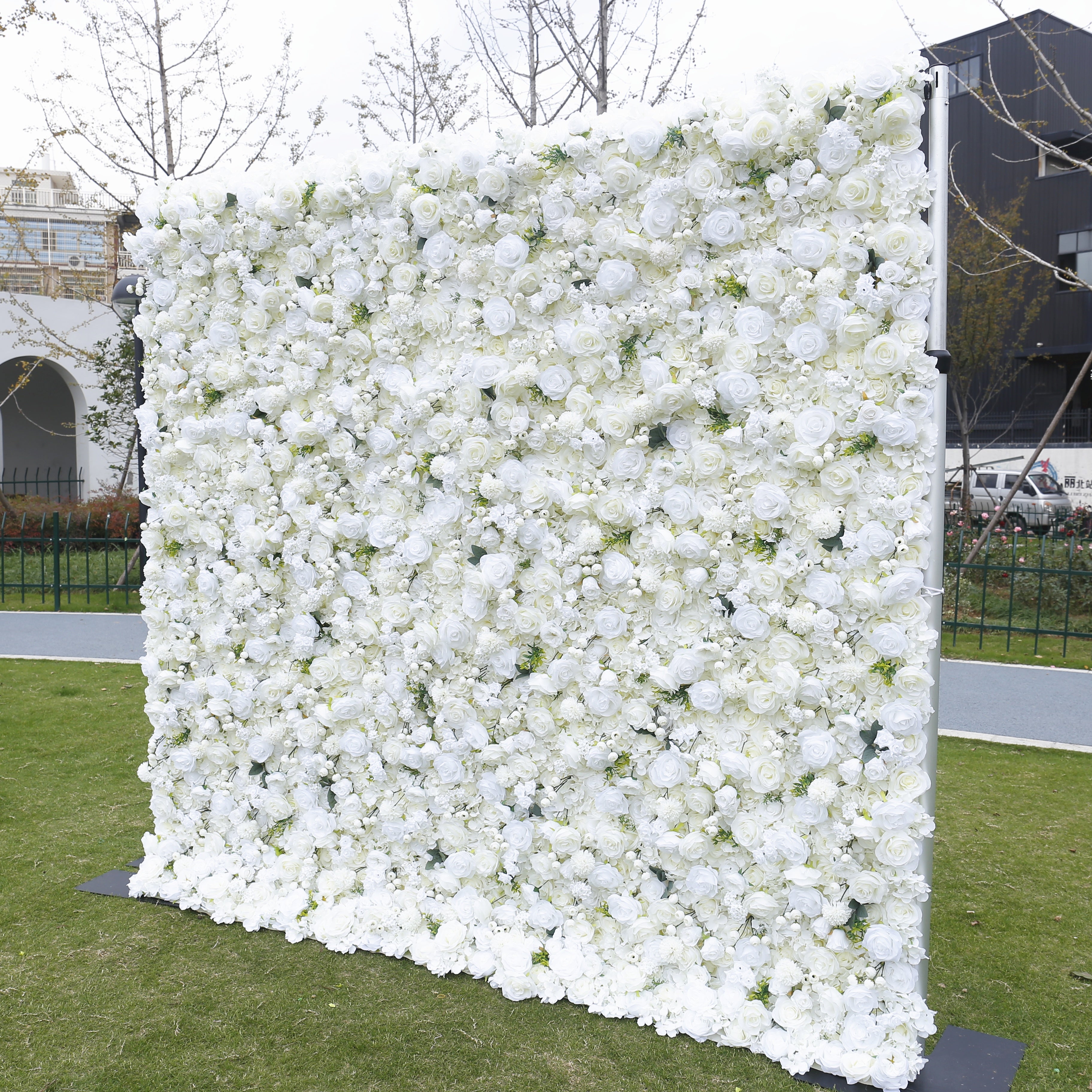 Pure White Green Leaf Artificial Wedding Fabric Flower Wall ACFW-085