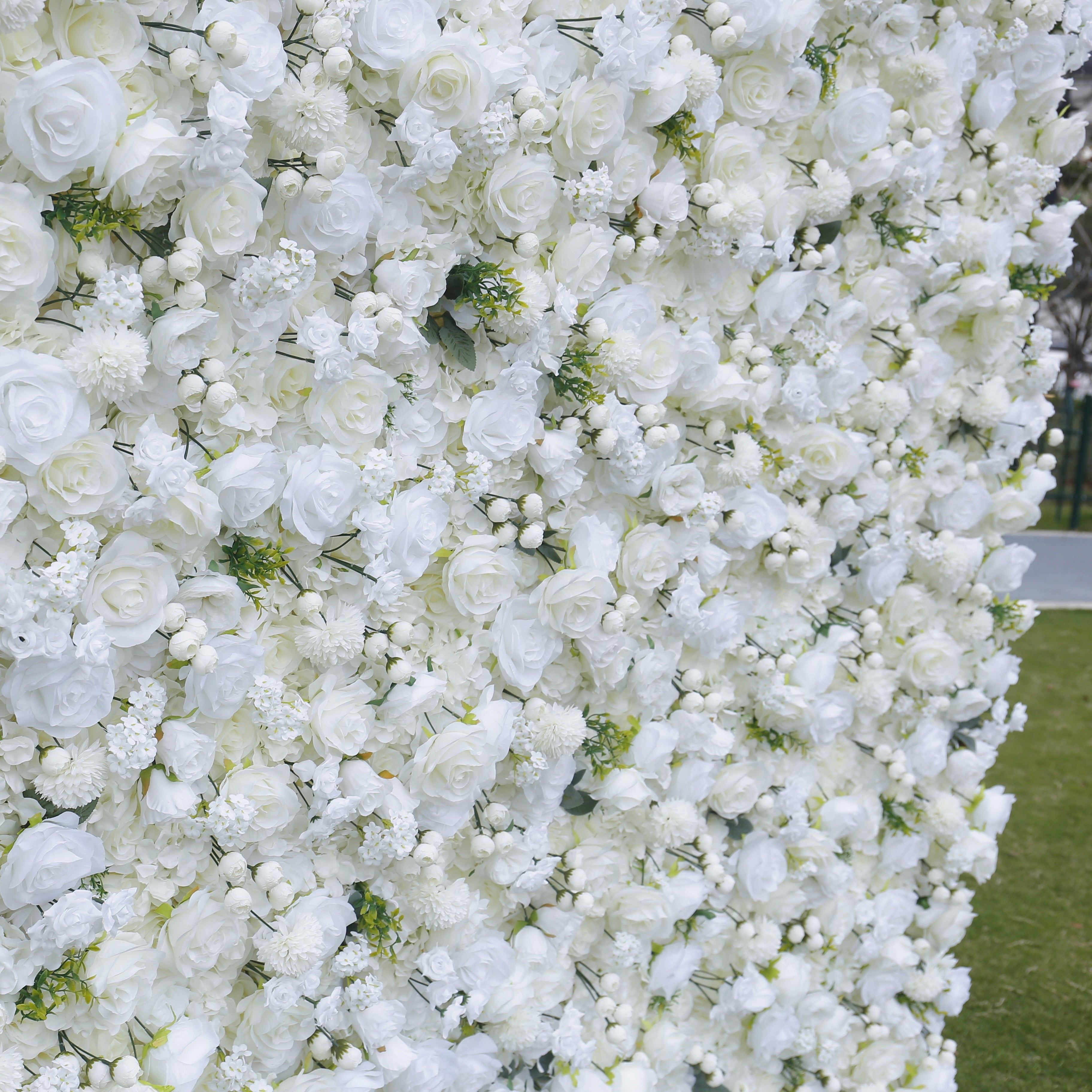 Pure White Green Leaf Artificial Wedding Fabric Flower Wall ACFW-085