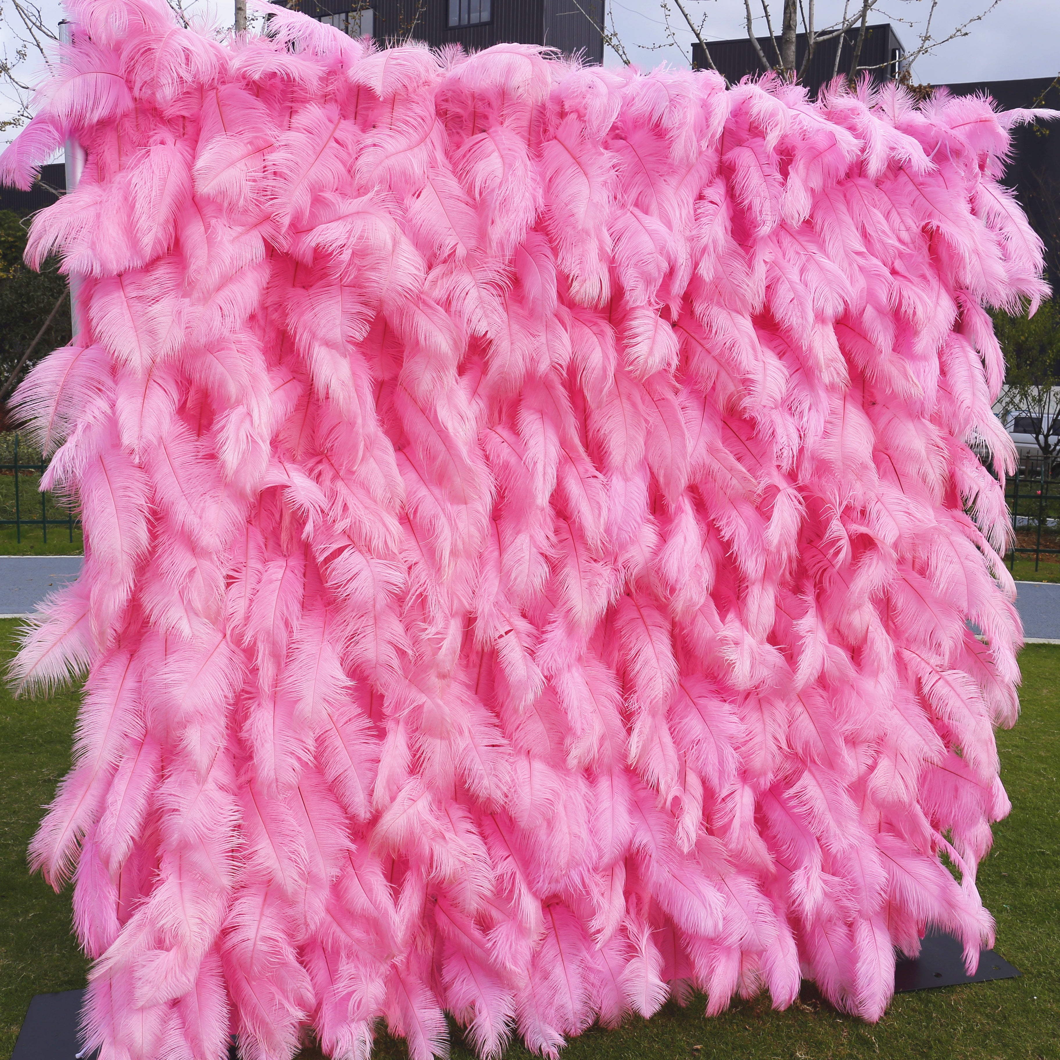 Pink Orange Artificial Feather Backdrop Flower Wall for Party Decor ACFW-116