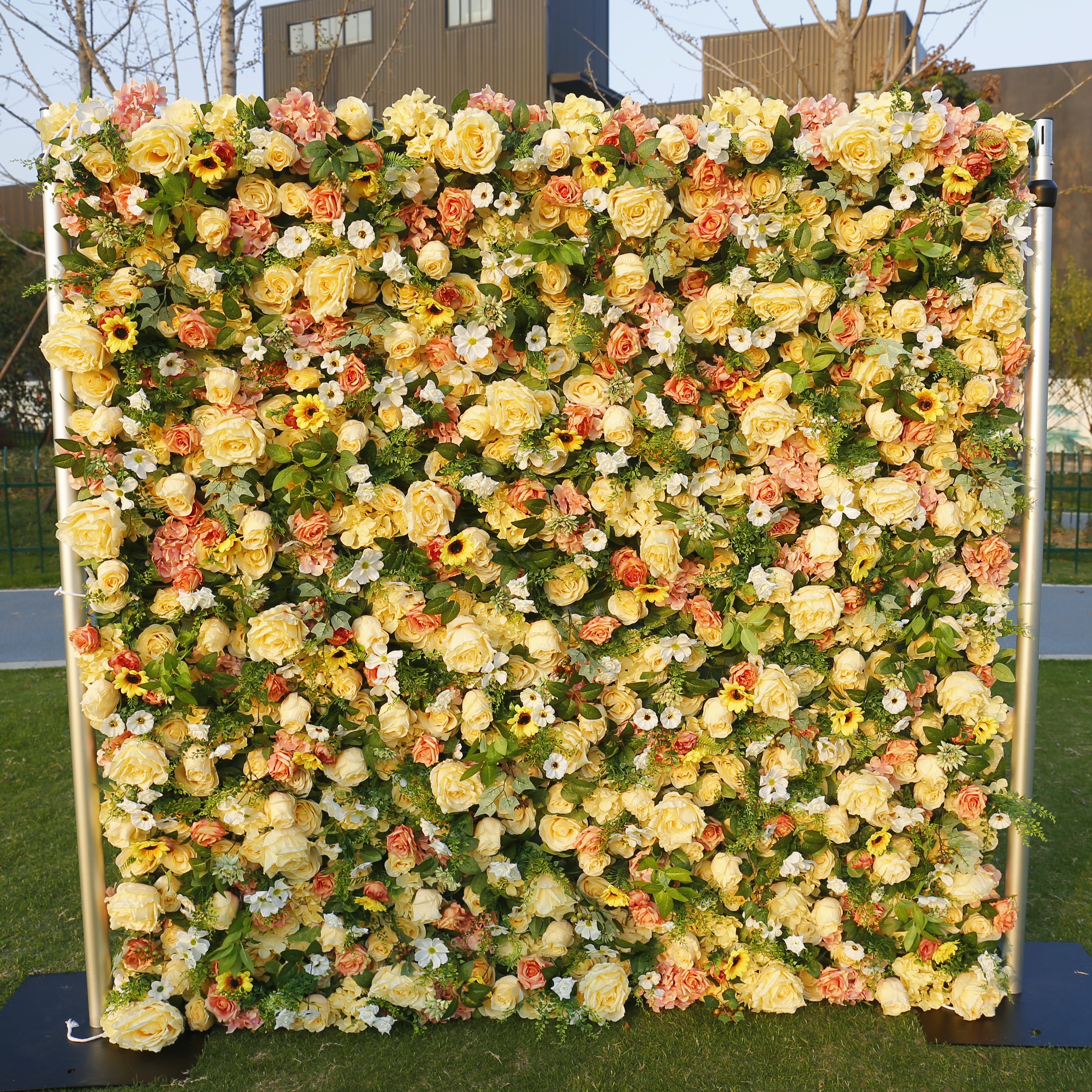 5D Silk Yellow Rose Sun Flowers Roll Up Artificial Flower Wall ACFW-087