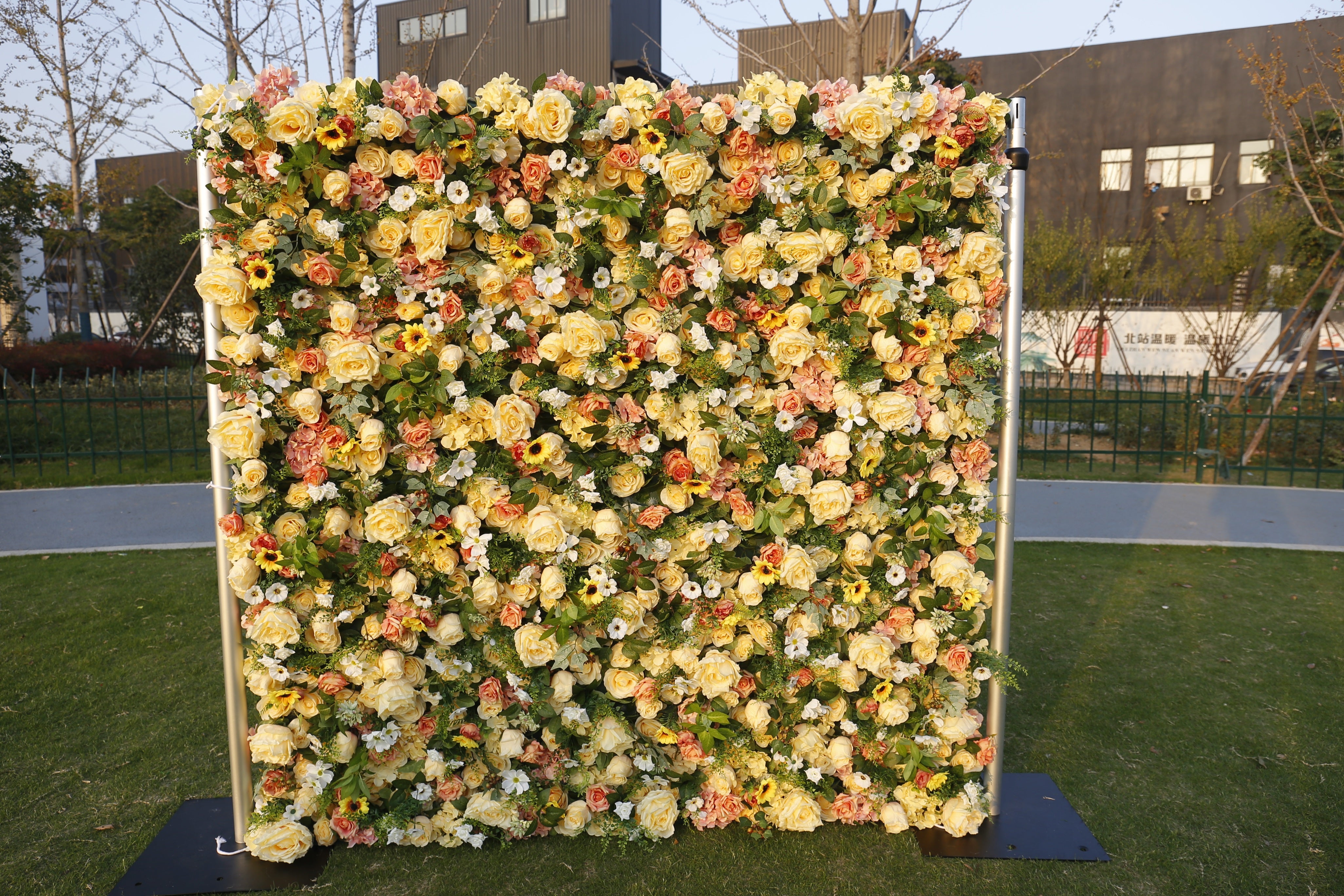 5D Silk Yellow Rose Sun Flowers Roll Up Artificial Flower Wall ACFW-087