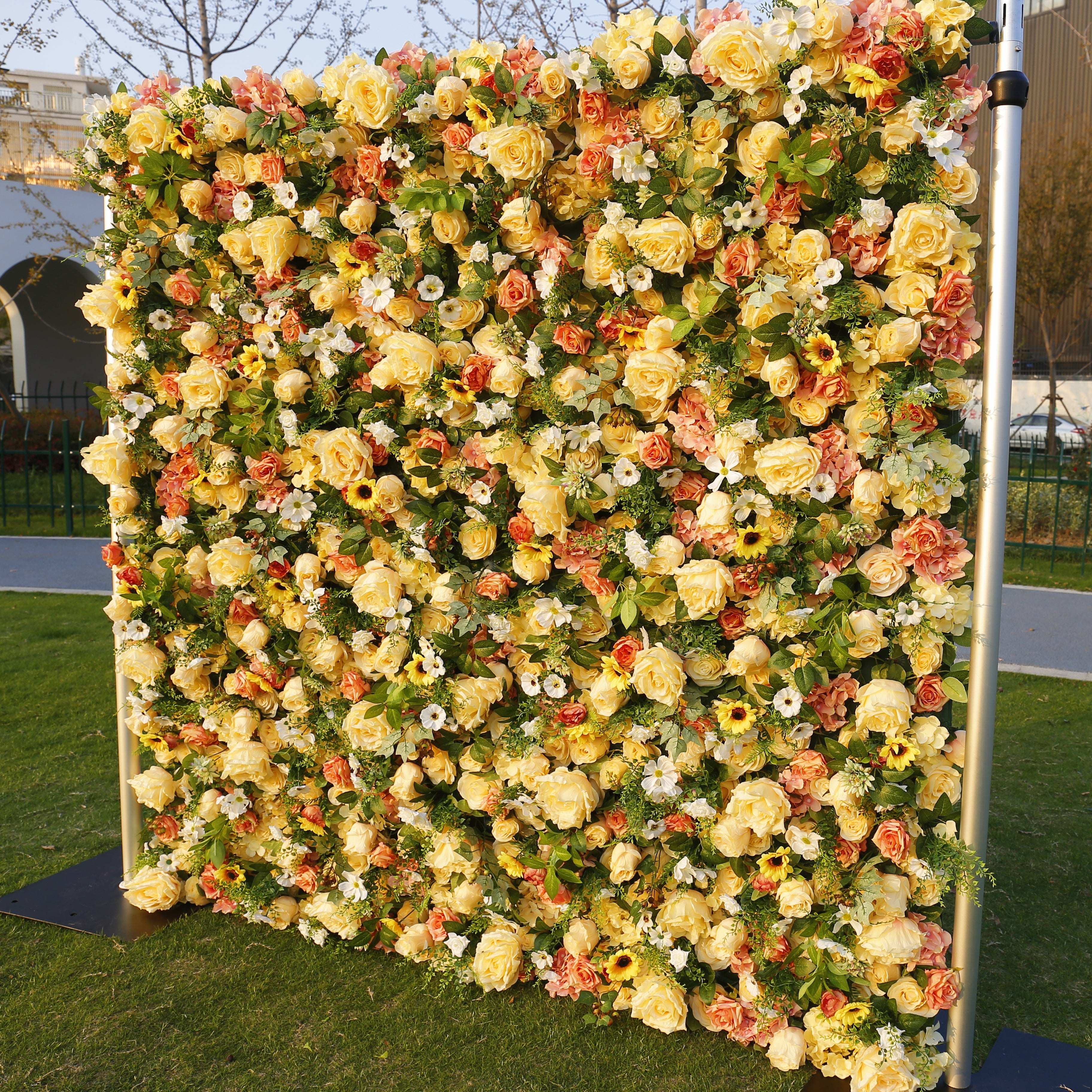 5D Silk Yellow Rose Sun Flowers Roll Up Artificial Flower Wall ACFW-087