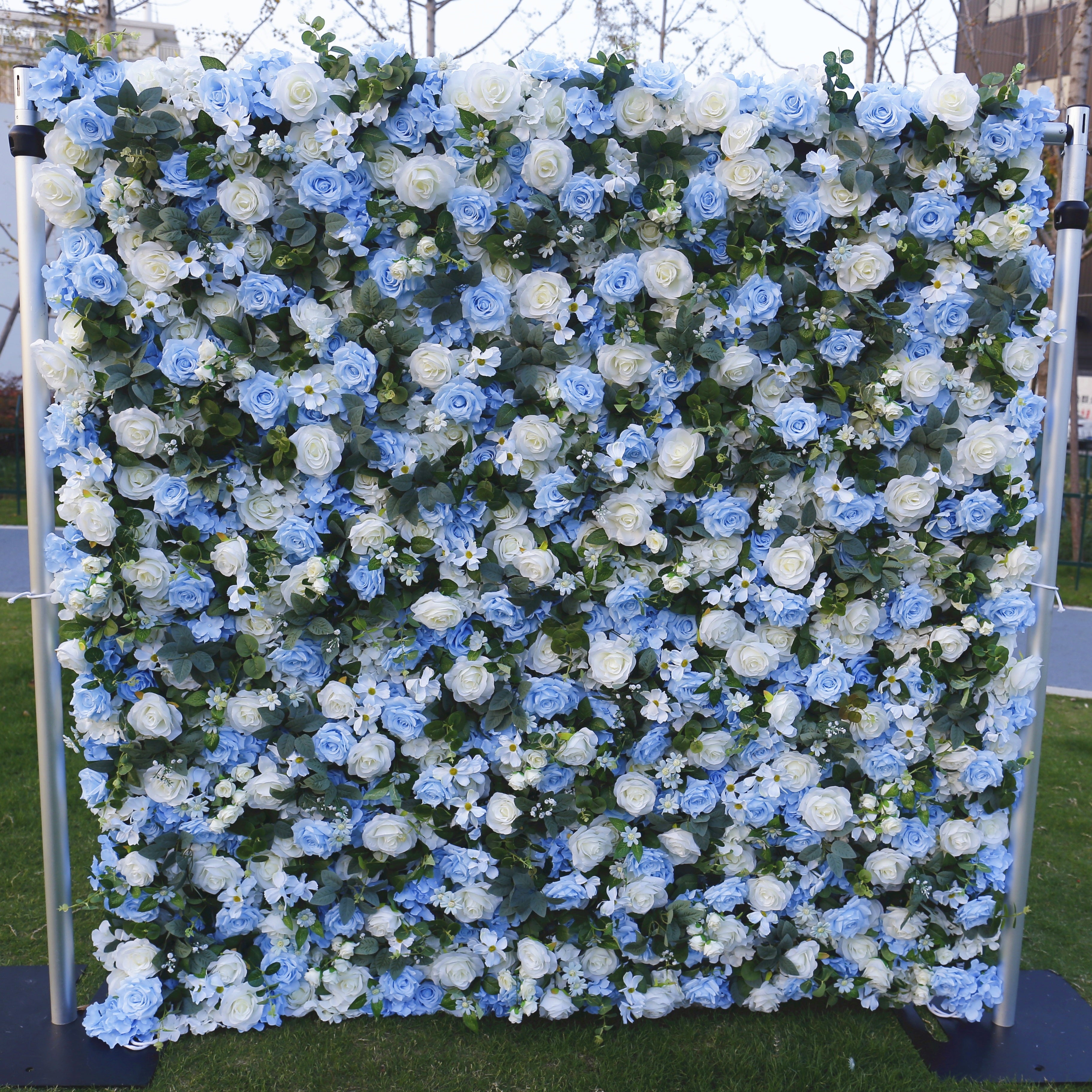 Light Blue White Rose Fabric 5D Simulated Flower Wall Party Decor ACFW-088