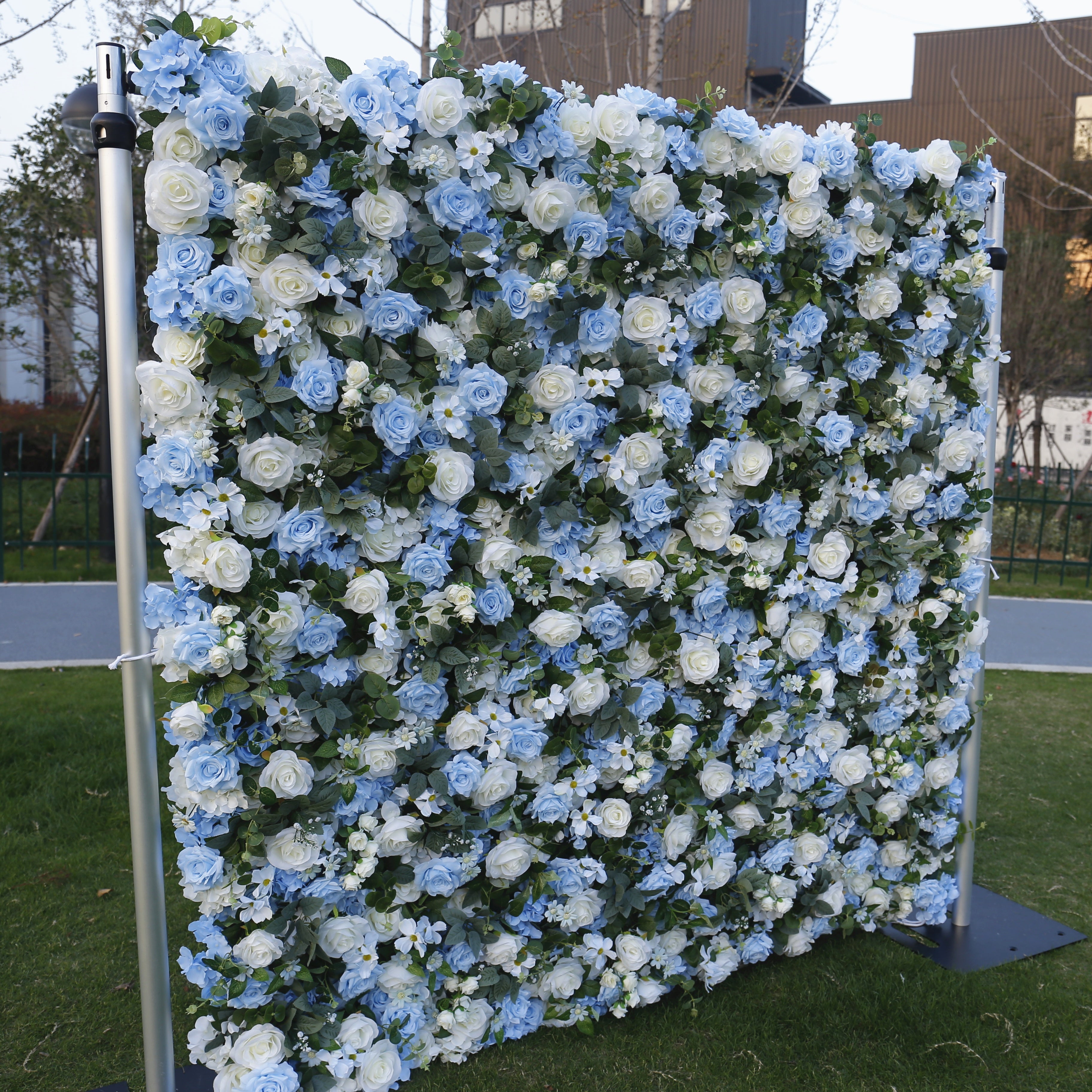 Light Blue White Rose Fabric 5D Simulated Flower Wall Party Decor ACFW-088