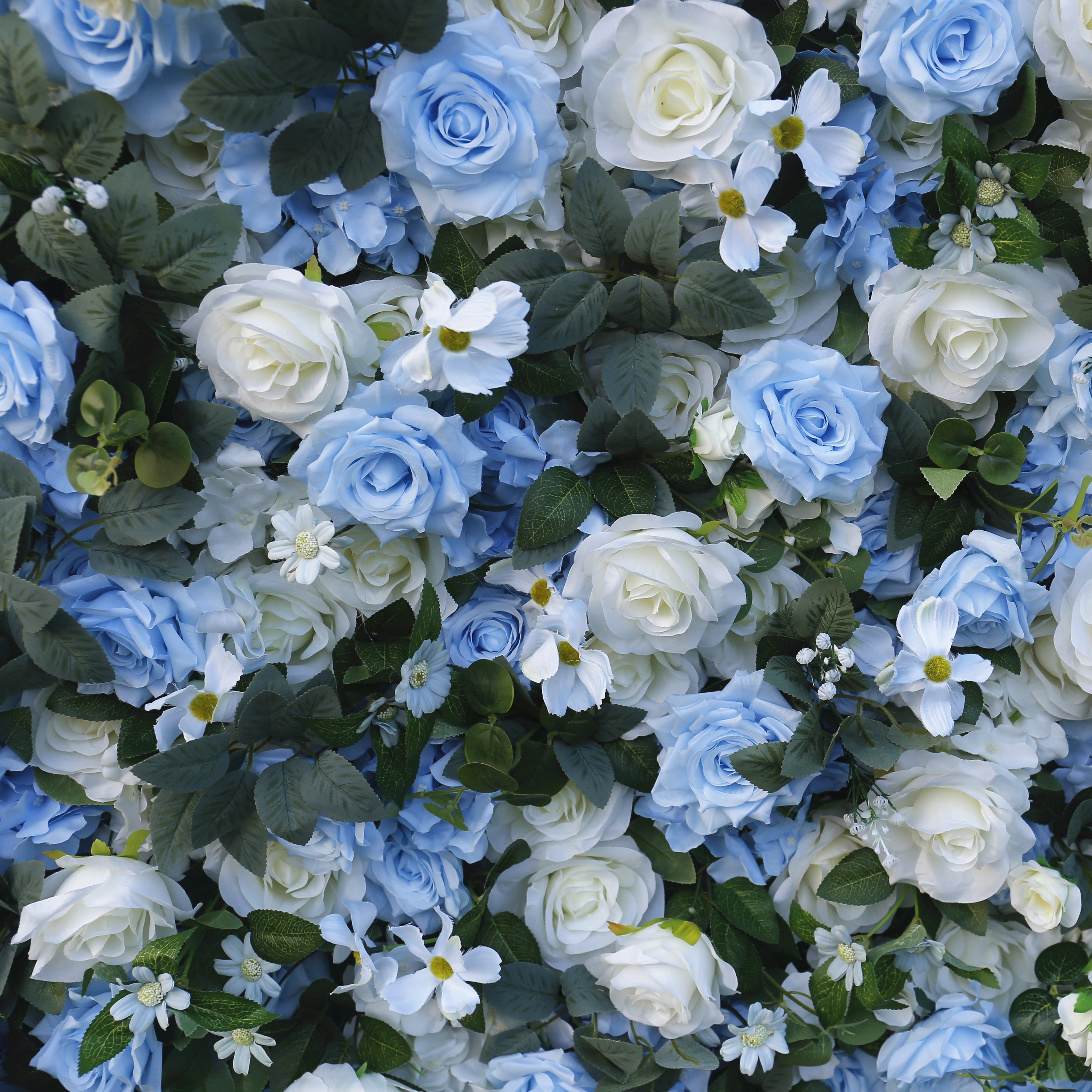 Light Blue White Rose Fabric 5D Simulated Flower Wall Party Decor ACFW-088