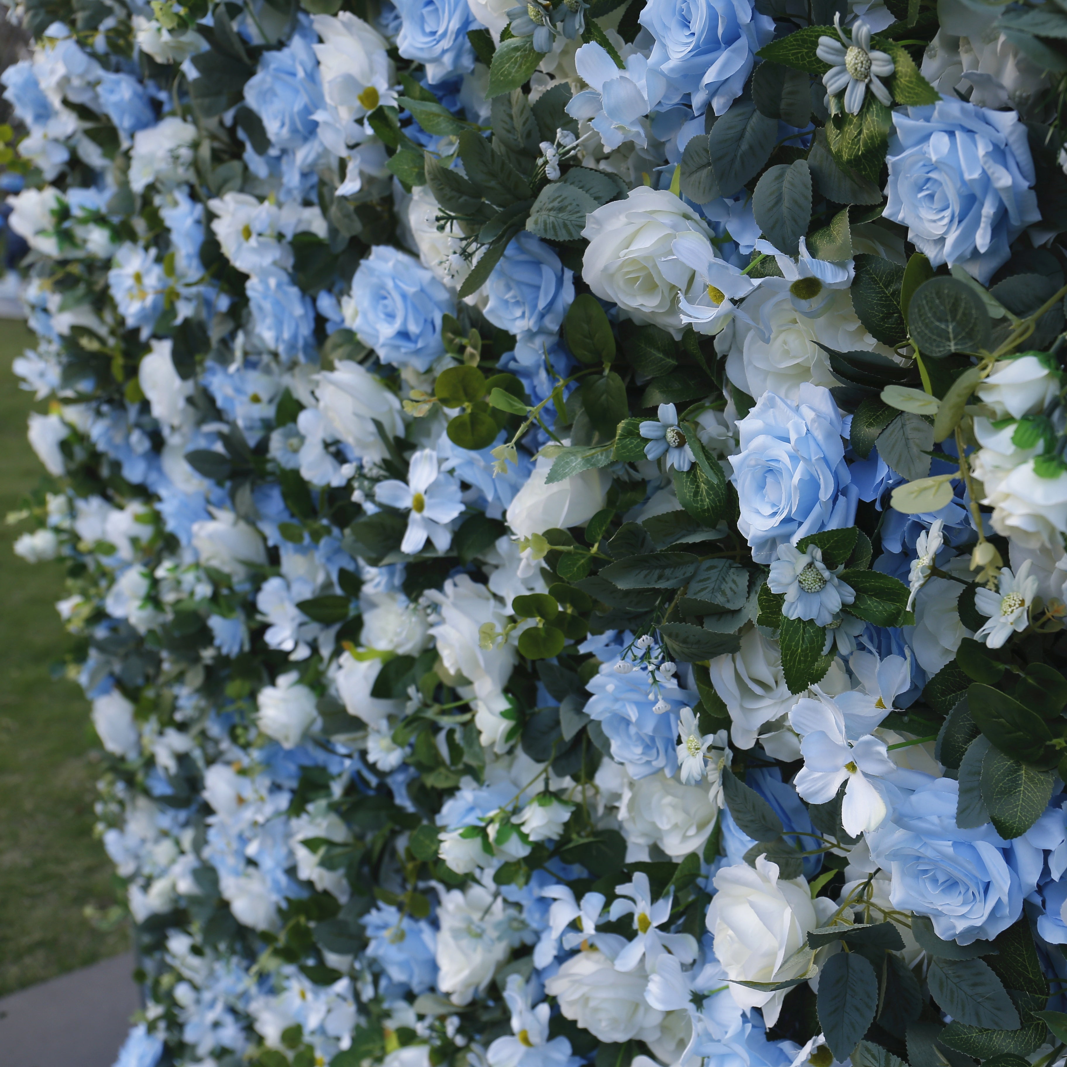 Light Blue White Rose Fabric 5D Simulated Flower Wall Party Decor ACFW-088