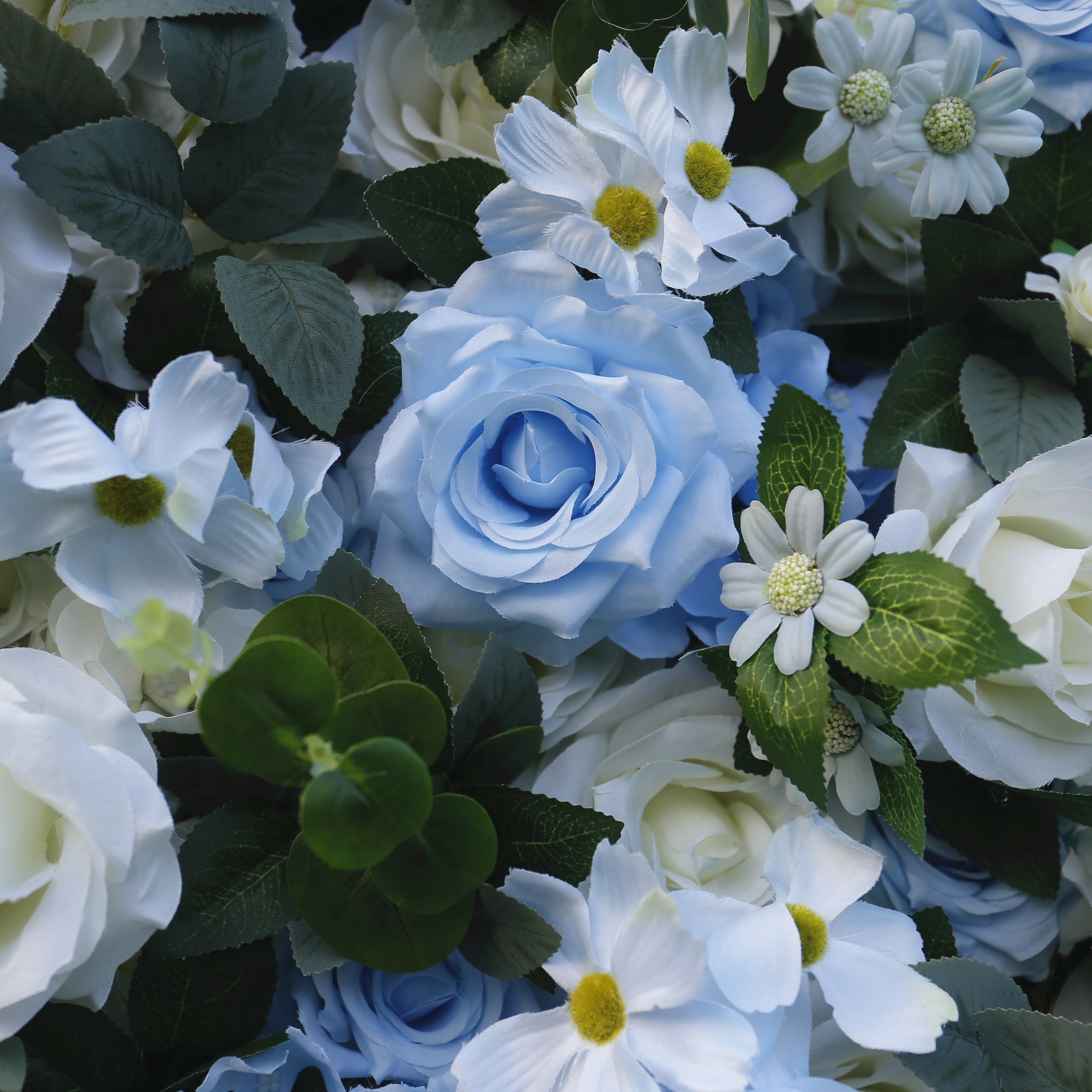 Light Blue White Rose Fabric 5D Simulated Flower Wall Party Decor ACFW-088