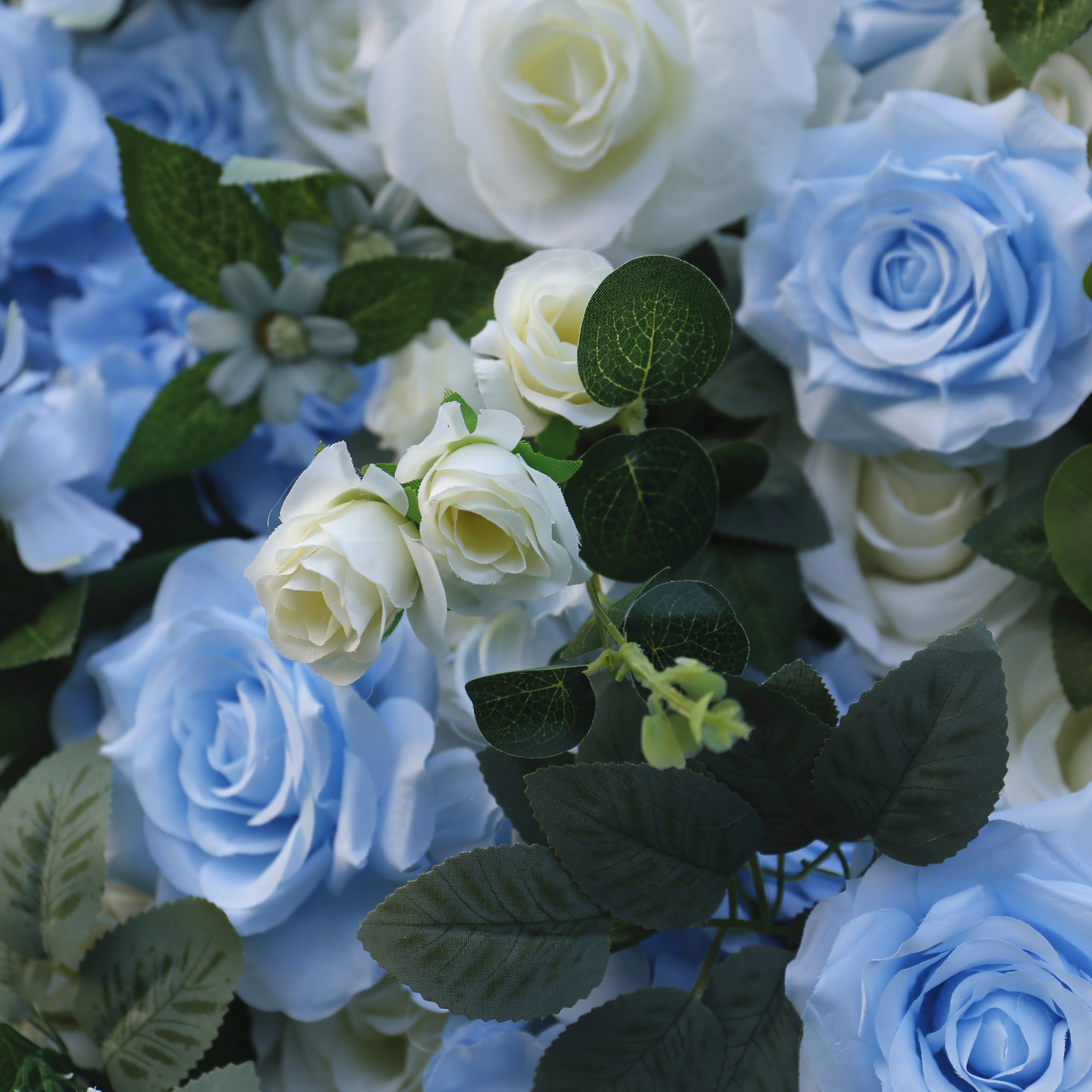 Light Blue White Rose Fabric 5D Simulated Flower Wall Party Decor ACFW-088