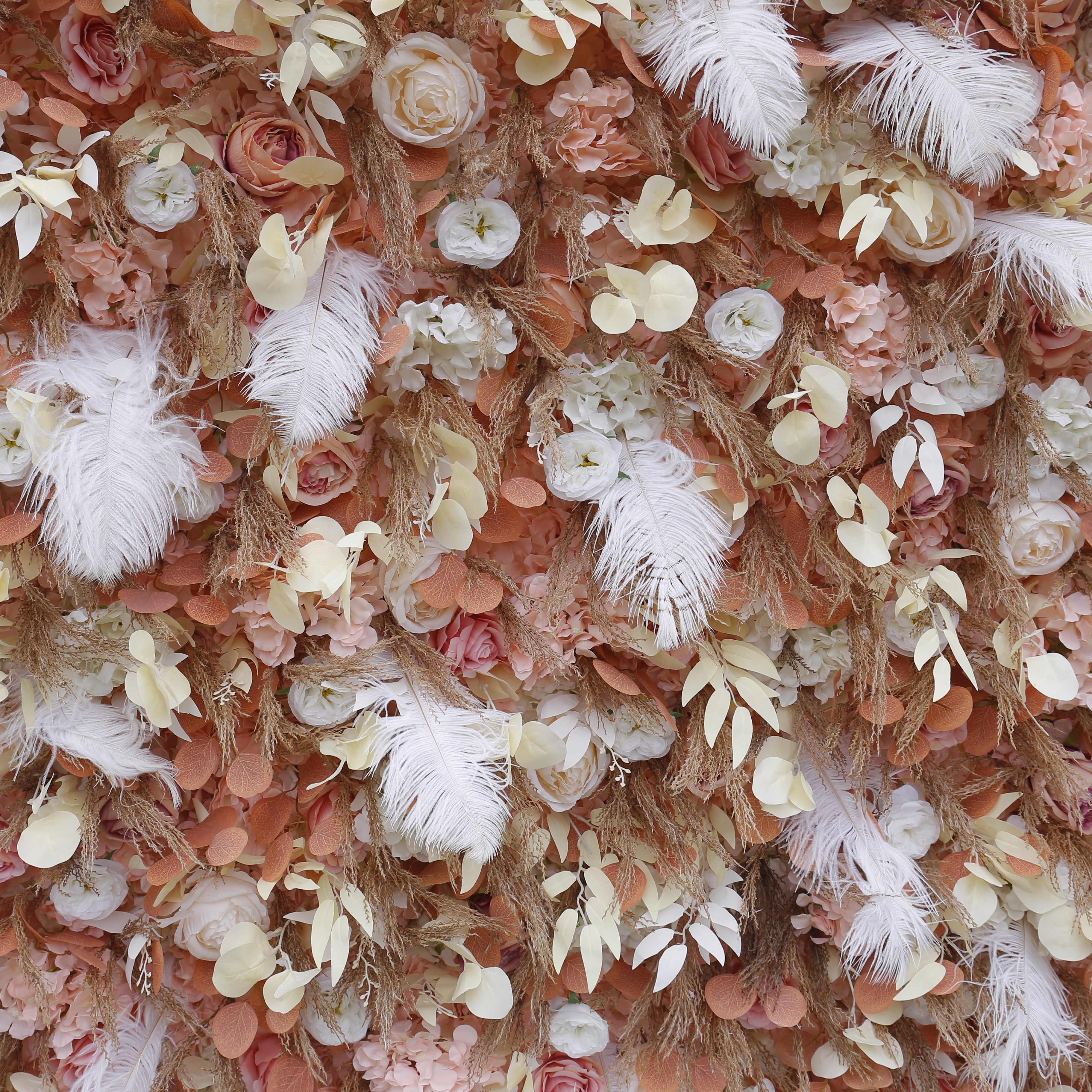 3D Brown Fabric Flower with White Feather Roll Up Flower Wall ACFW-092