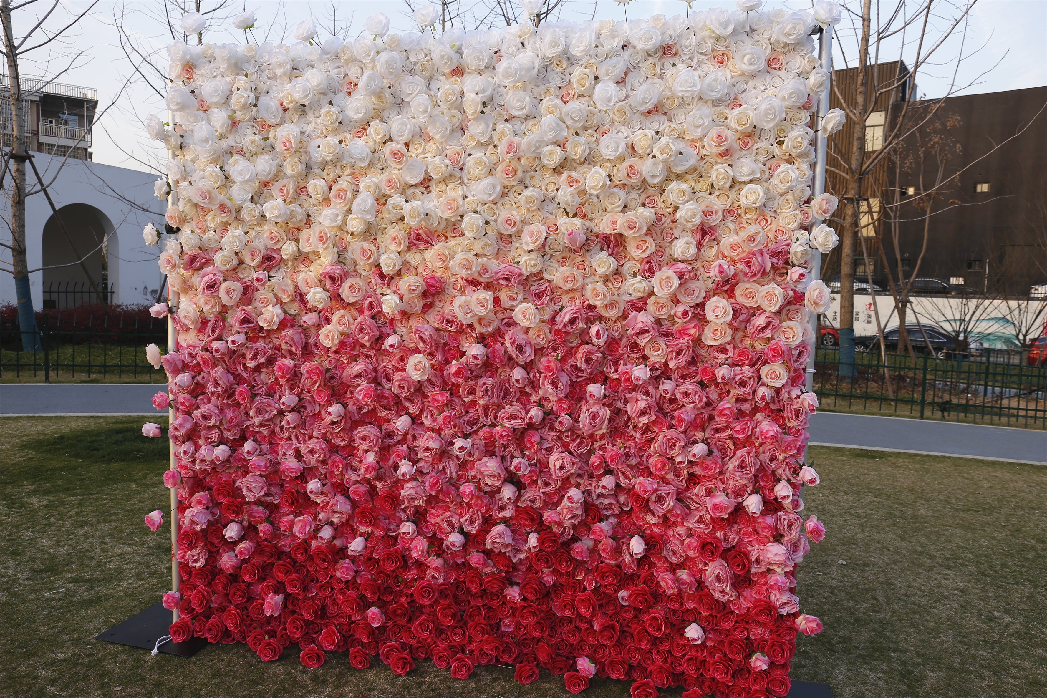 Gradient Pink White Fabric 5D Hanging Curtain Wedding Floral Wall ACFW-094