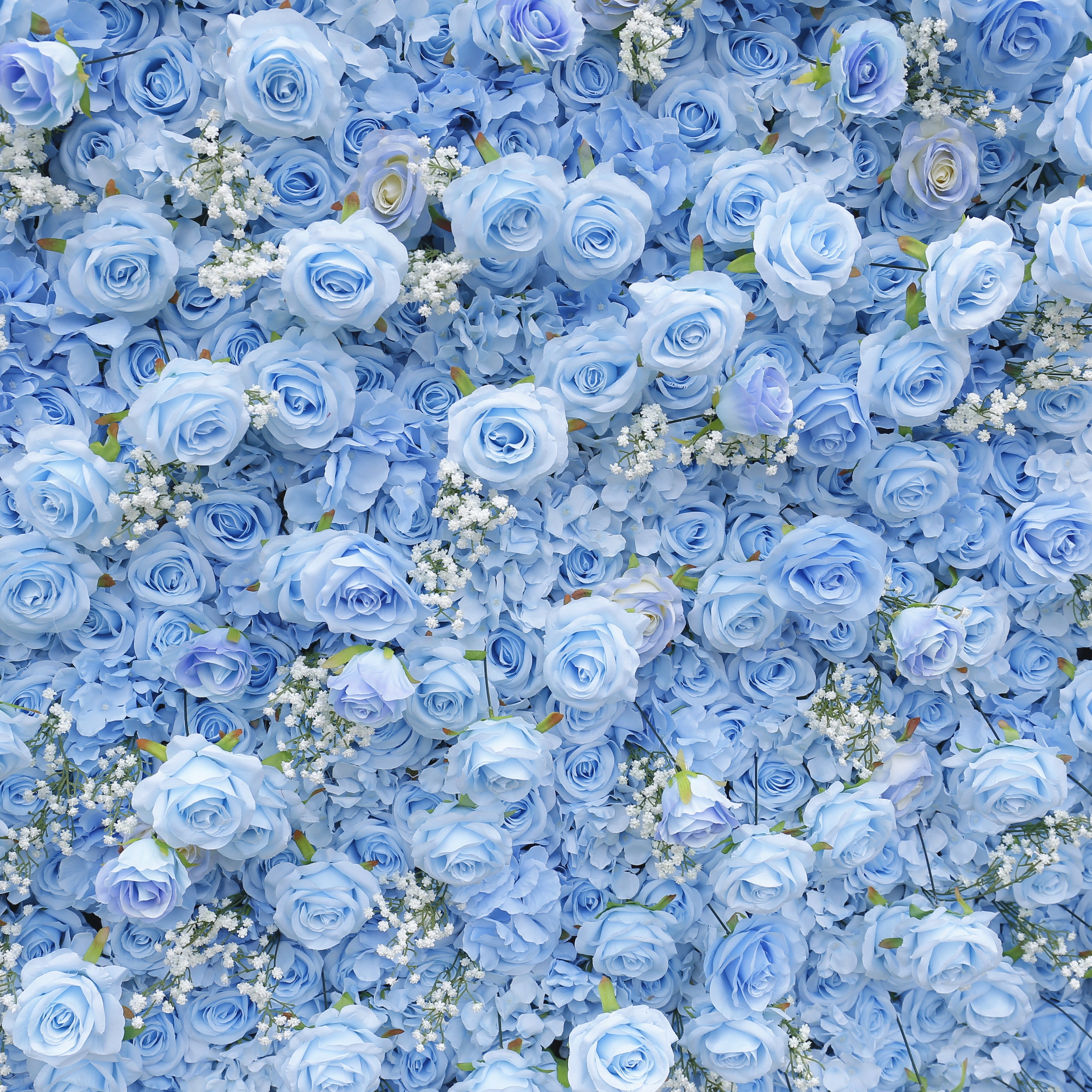 5D Blue Rose Baby Breath Artificial Roll-Up Fabric Flower Wall ACFW-097