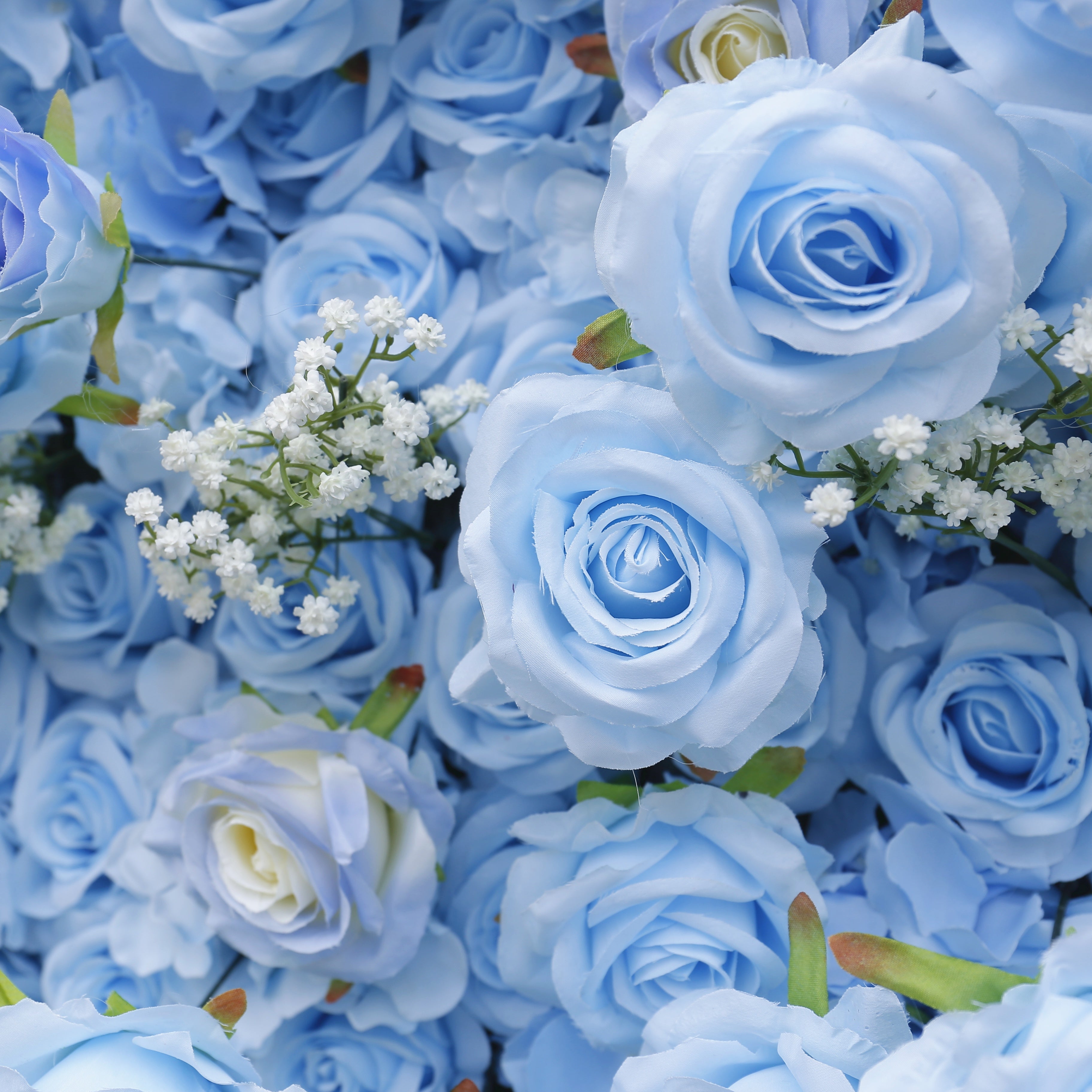 5D Blue Rose Baby Breath Artificial Roll-Up Fabric Flower Wall ACFW-097