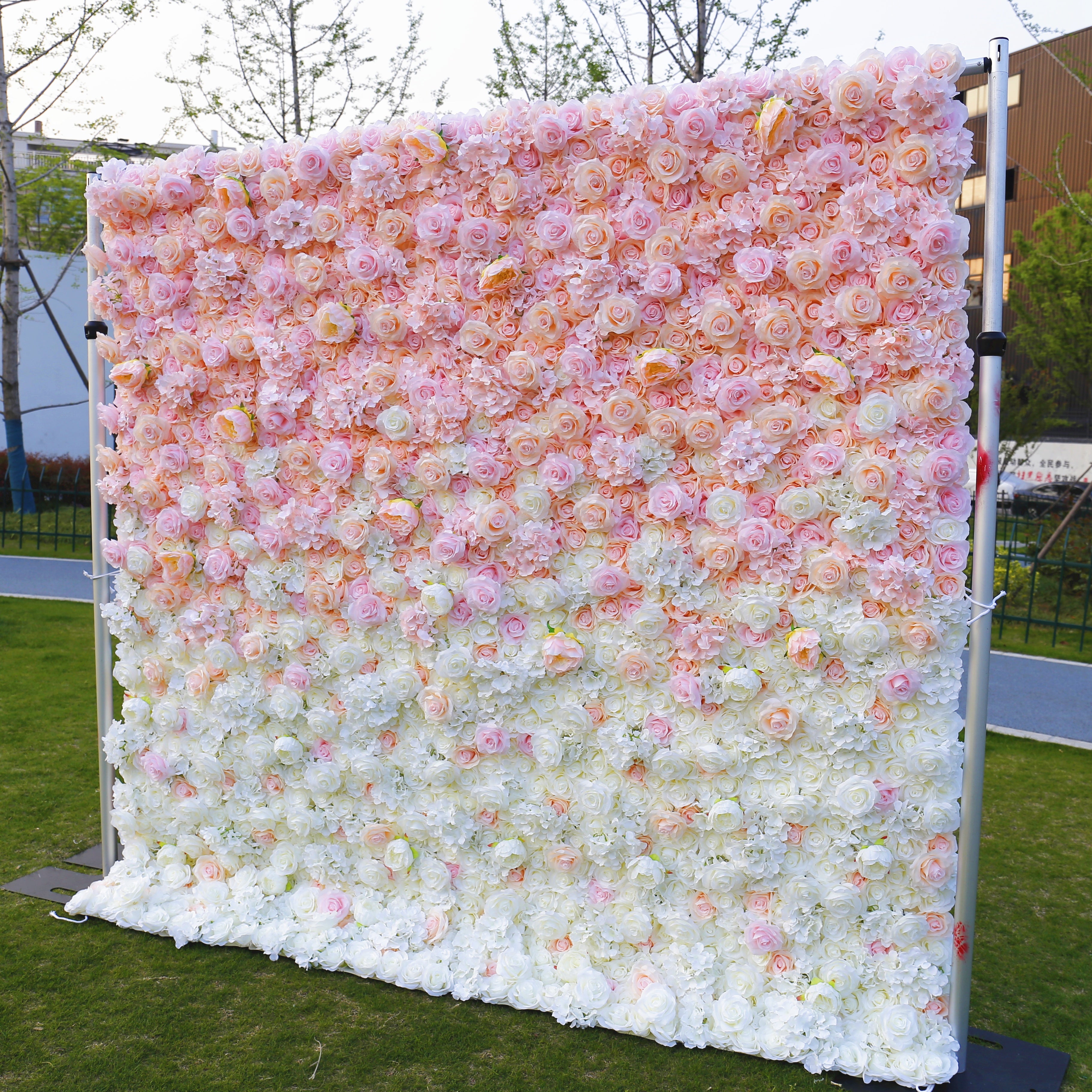 Pink White Roses Fabric Flower Wall for Party Decor ACFW-1010
