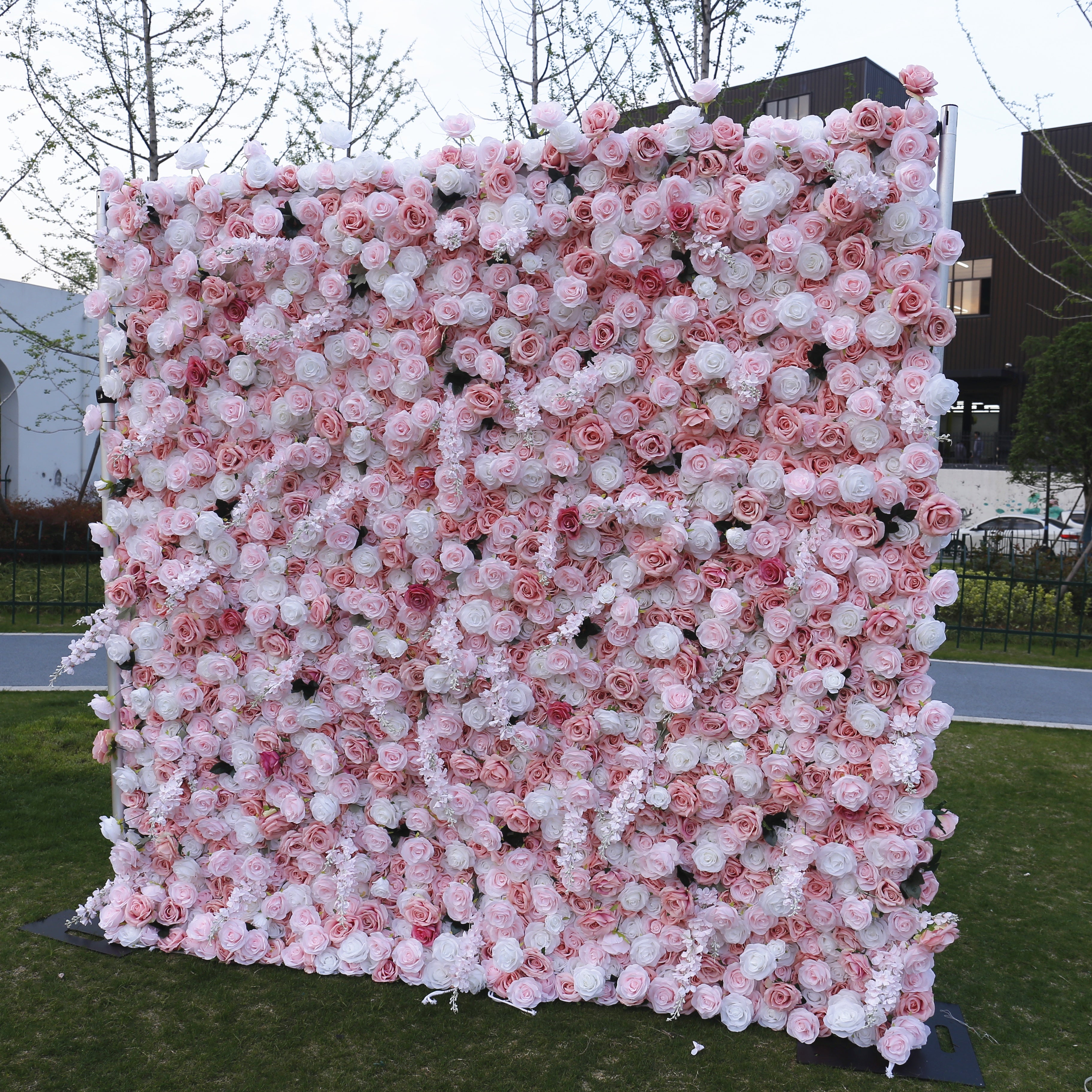 5D Fabric Pink White Rose Artificial Romantic Events Flower Wall ACFW-102