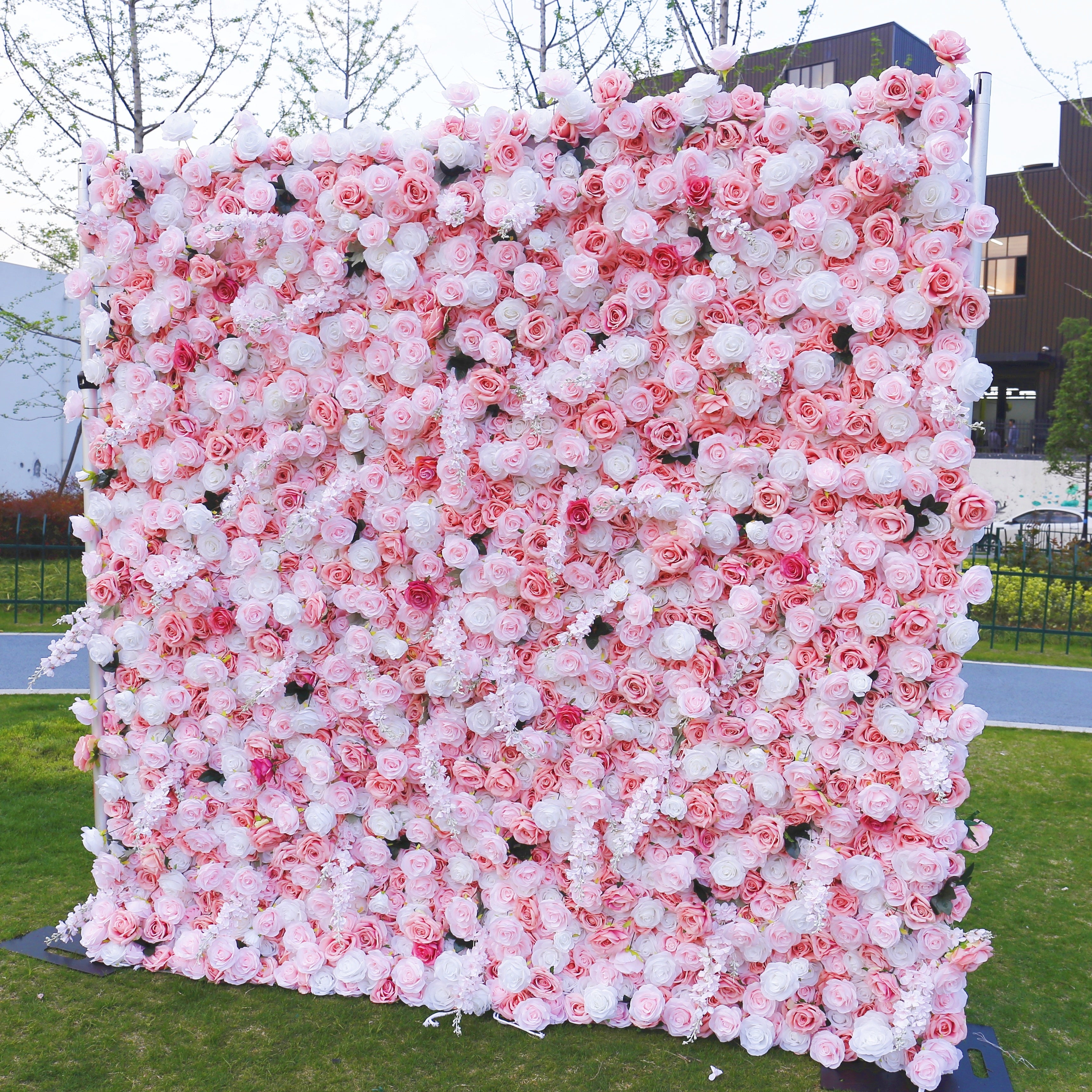 5D Fabric Pink and White Rose Artificial Romantic Flower Wall ACFW-102