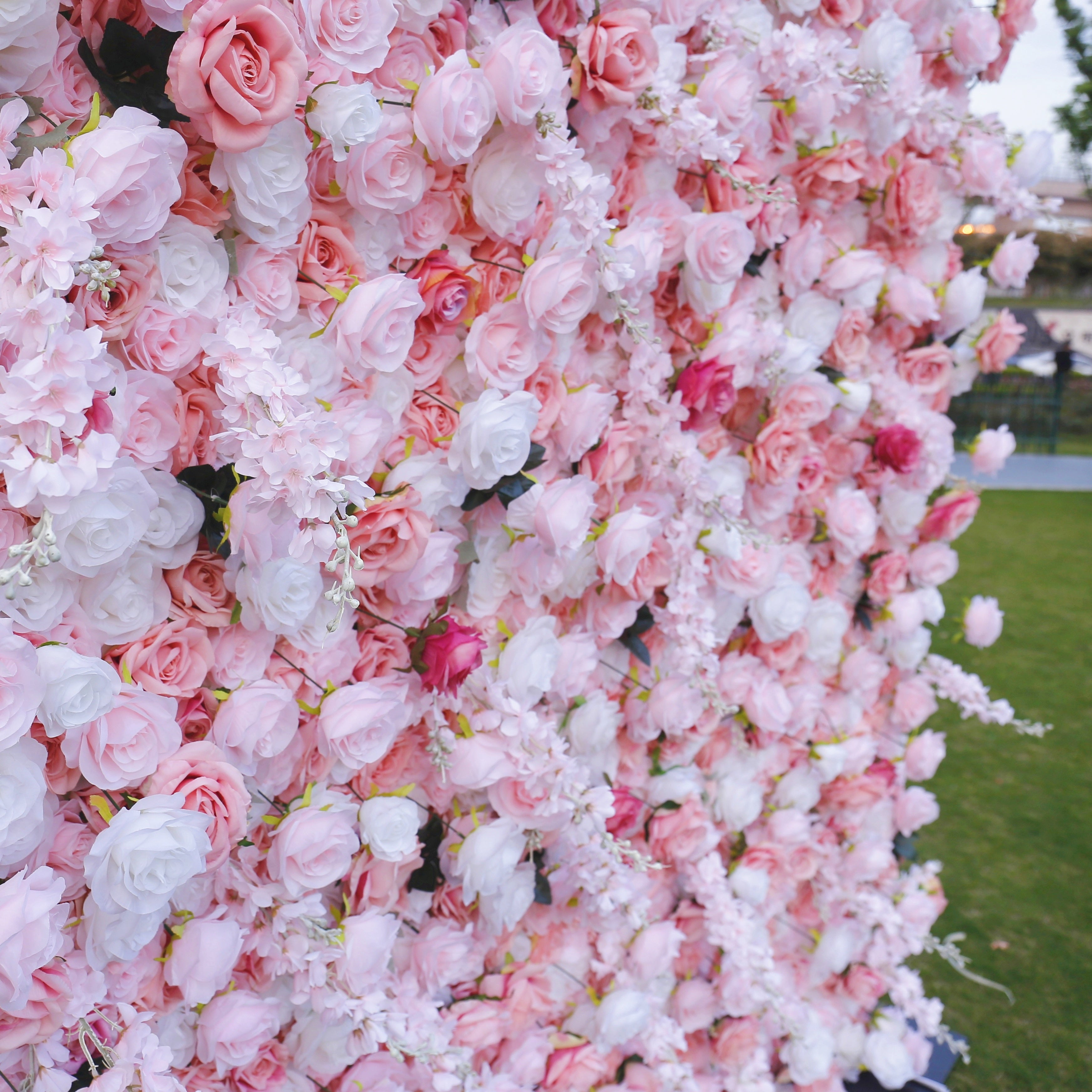 5D Fabric Pink and White Rose Artificial Romantic Flower Wall ACFW-102