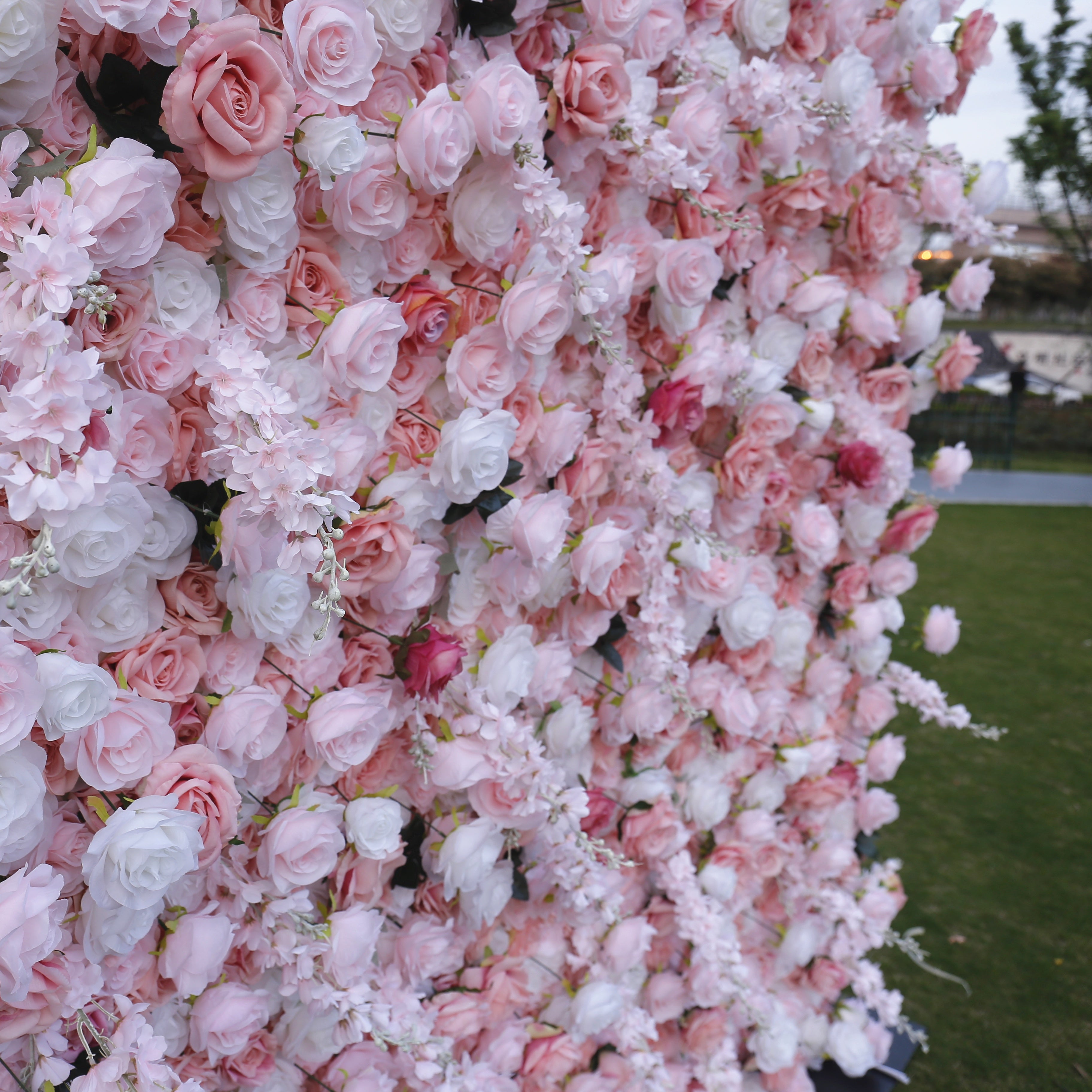 5D Fabric Pink White Rose Artificial Romantic Events Flower Wall ACFW-102