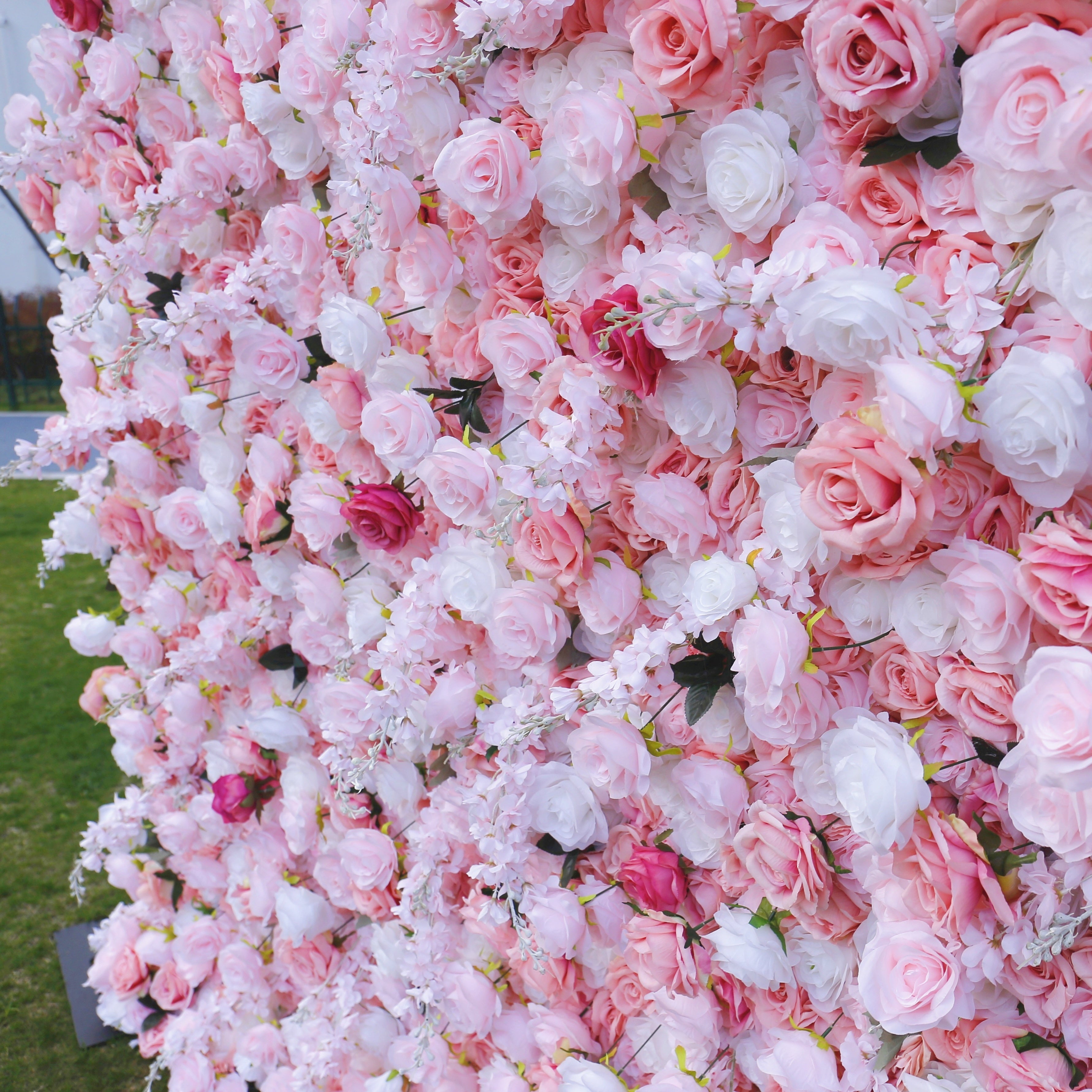 5D Fabric Pink and White Rose Artificial Romantic Flower Wall ACFW-102