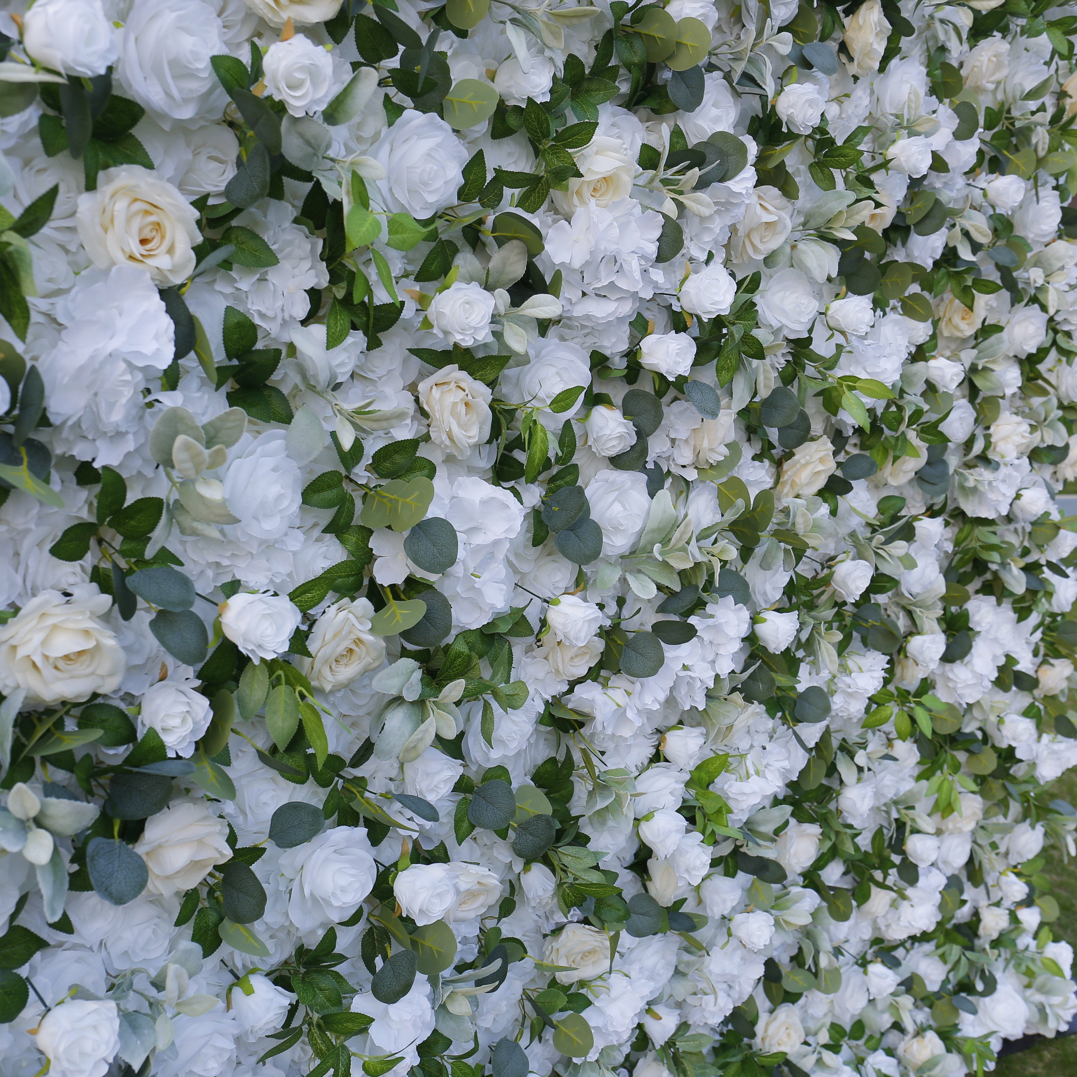 White Rose with Greenery Fabric 3D Cloth Flower Wall Backdrop ACFW-103