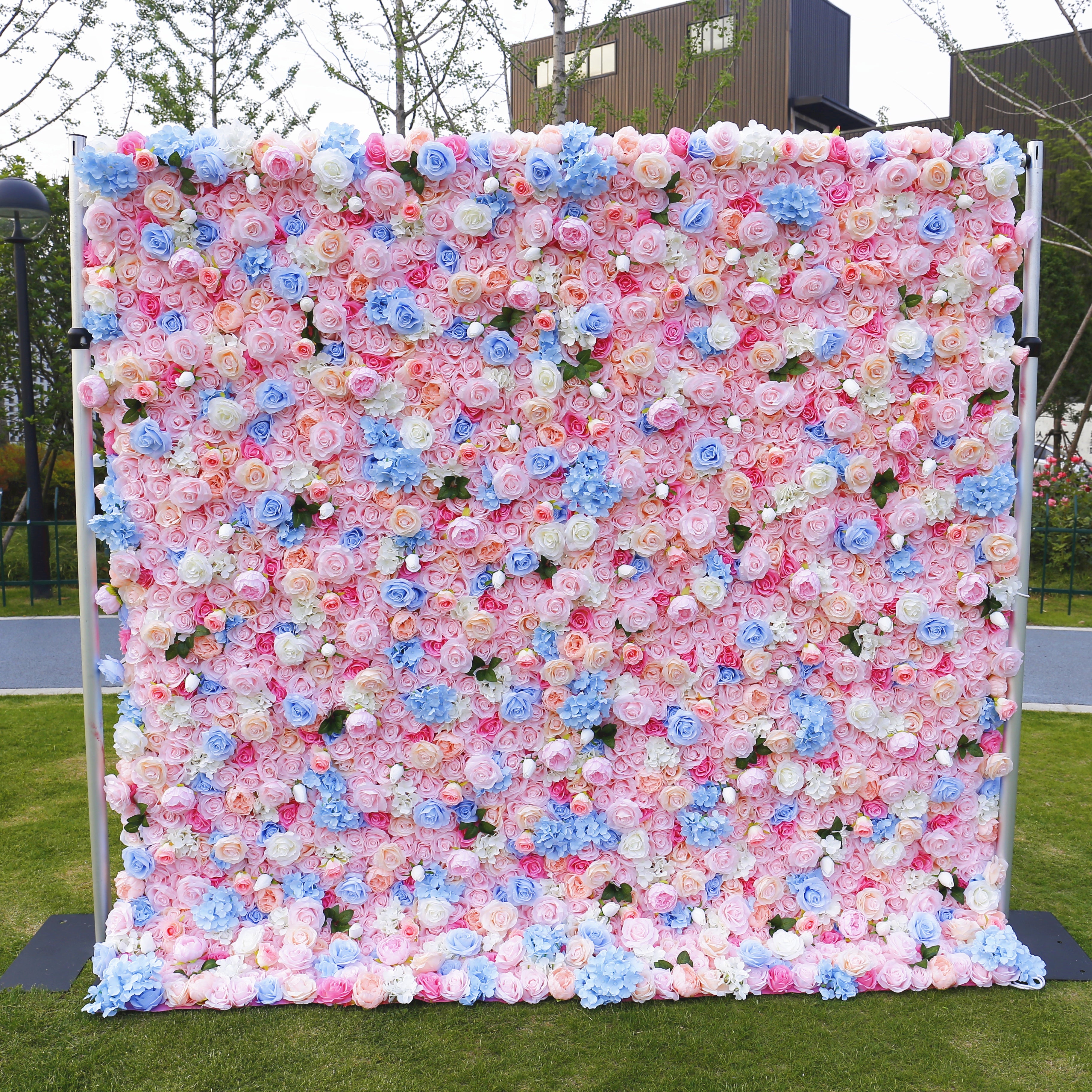 5D Pink Blue Mixed Silk Flower Artificial Flower Wall Backdrop ACFW-106