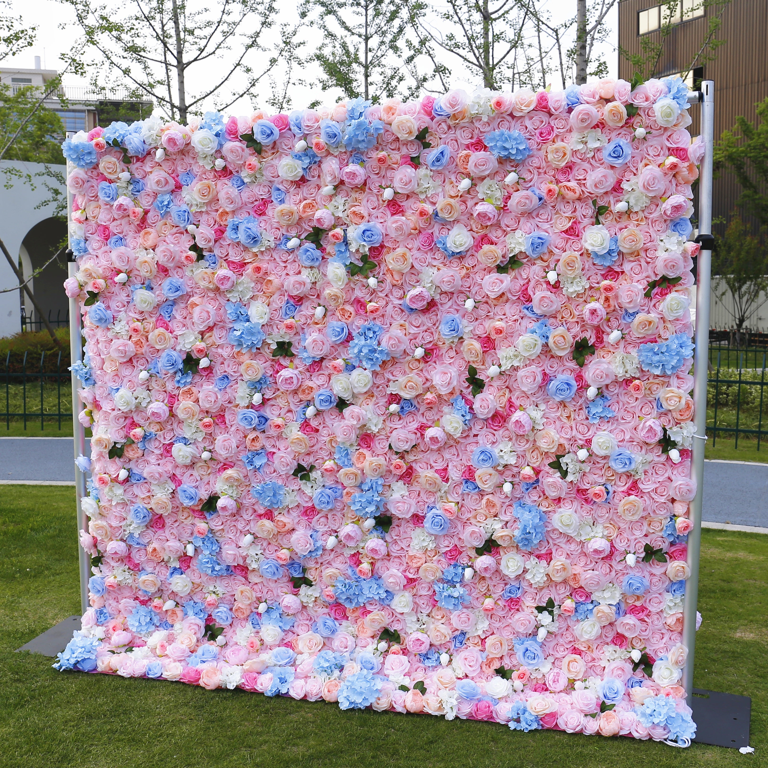 5D Pink Blue Mixed Silk Flower Artificial Flower Wall Backdrop ACFW-106