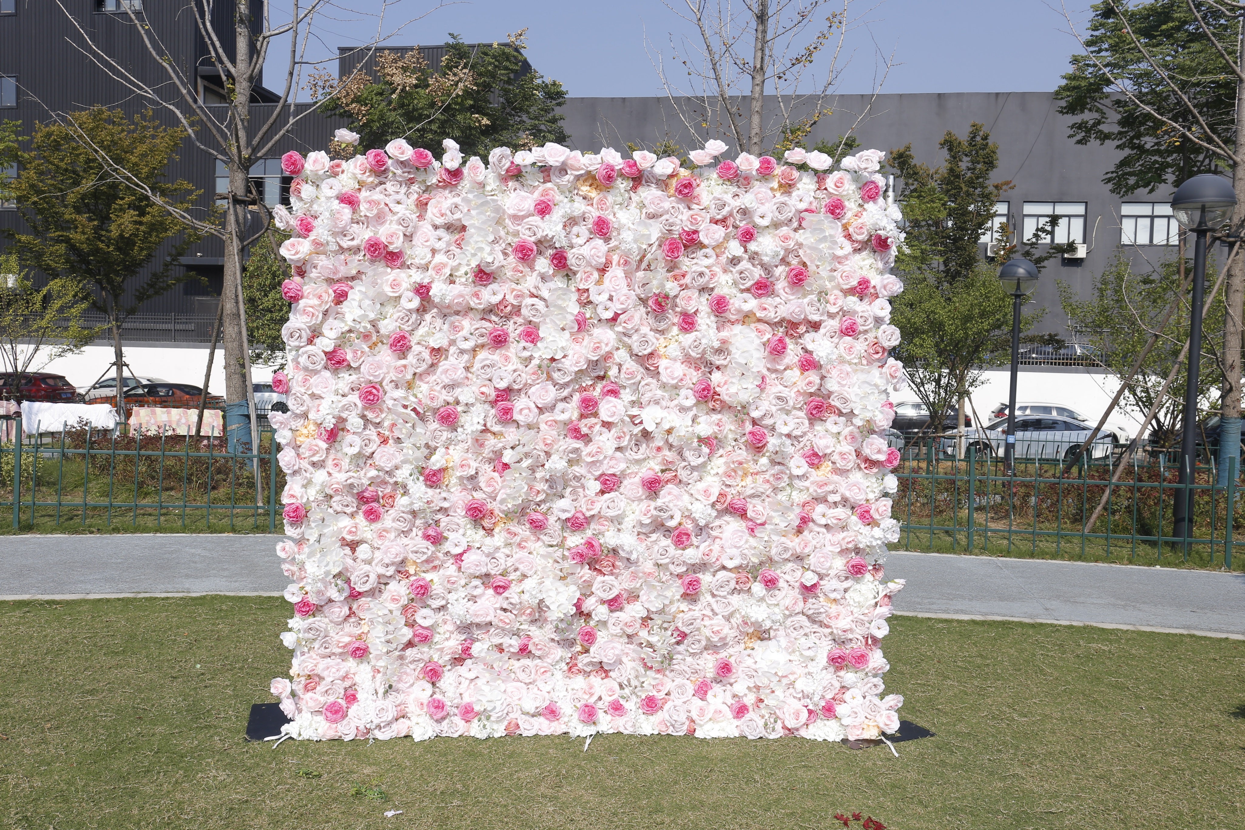 Blush Pink White Artificial Silk Roses 5D Hanging Flower Wall ACFW-108