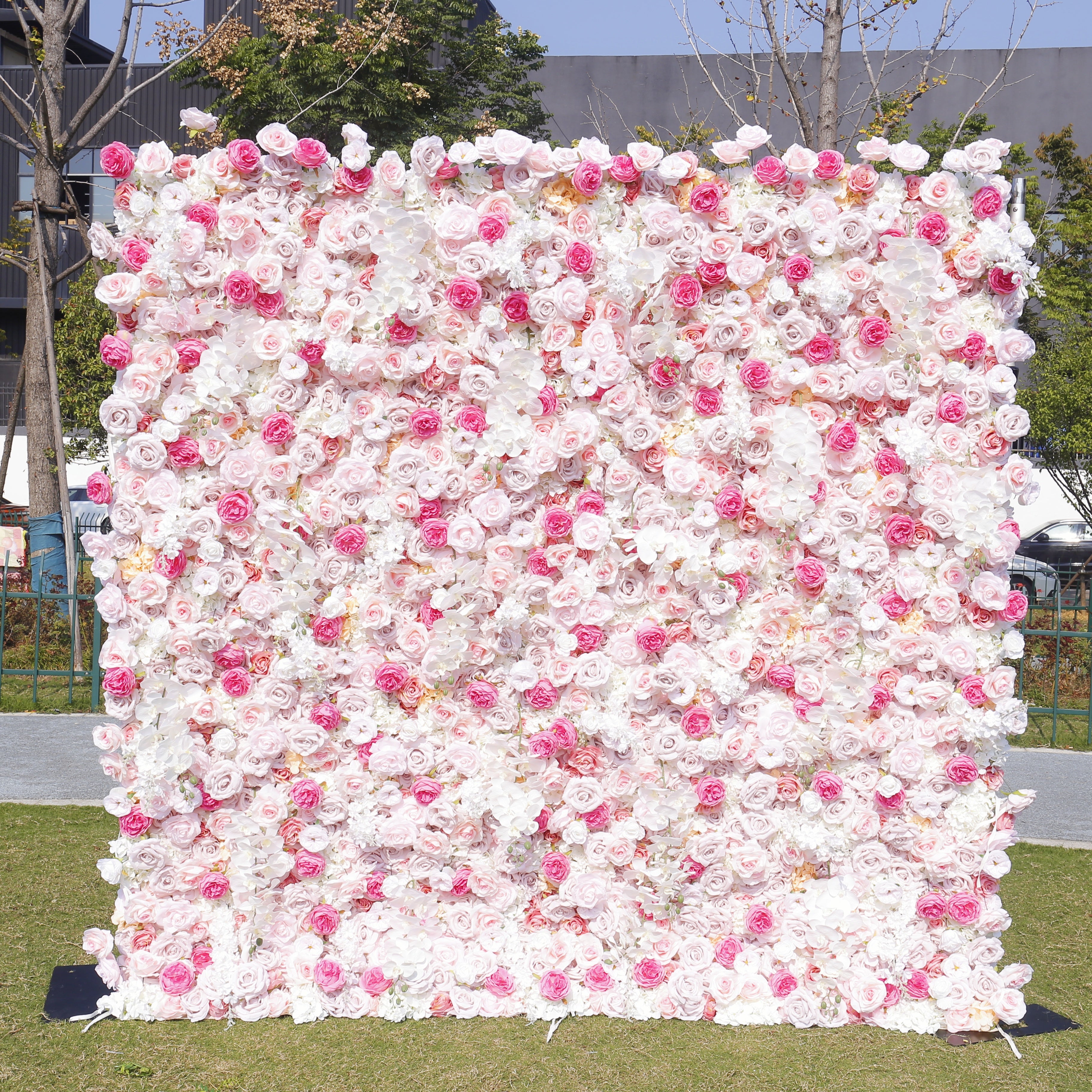 Blush Pink White Artificial Silk Roses 5D Hanging Flower Wall ACFW-108